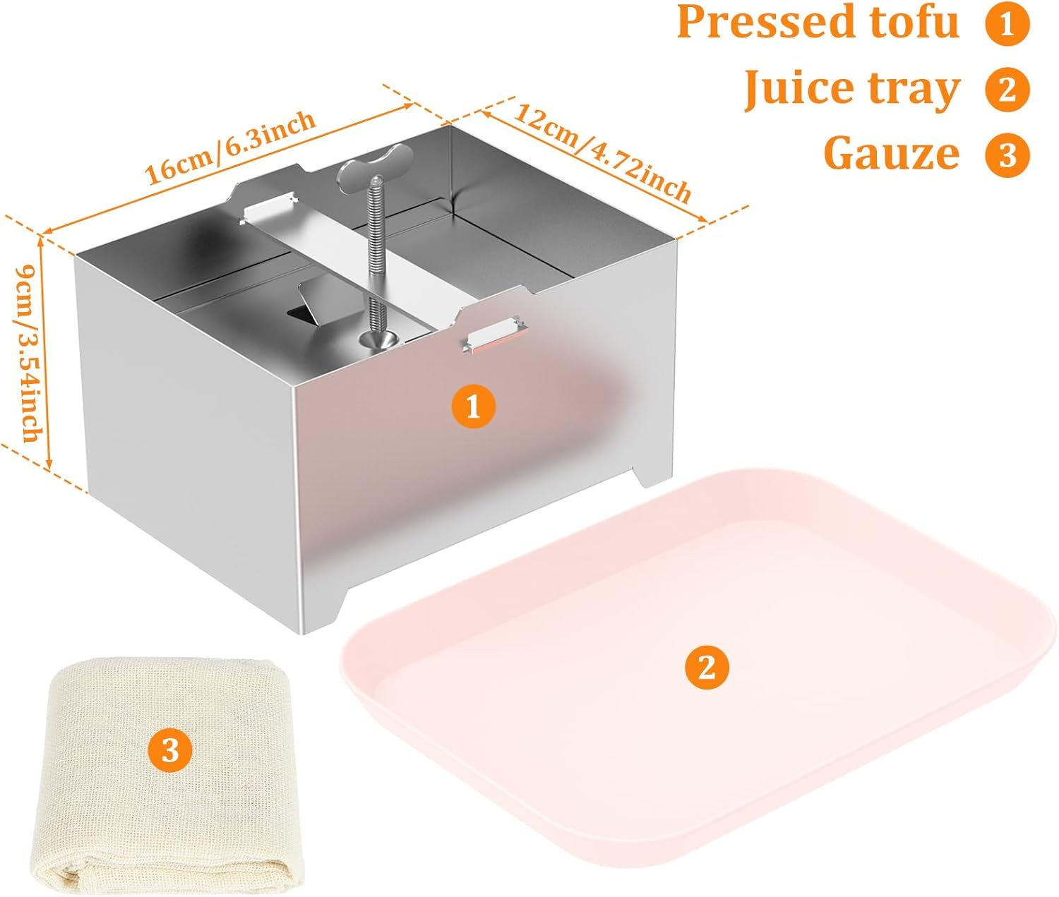 Tofu Press Kit, Food Grade Stainless Steel Tofu Press, Pressure Adjustable Tofu Maker, Detachable Tofu Maker Press Mold Kit with Drip Tray, Tofu Maker Machine for Home Tofu (L) image number 5