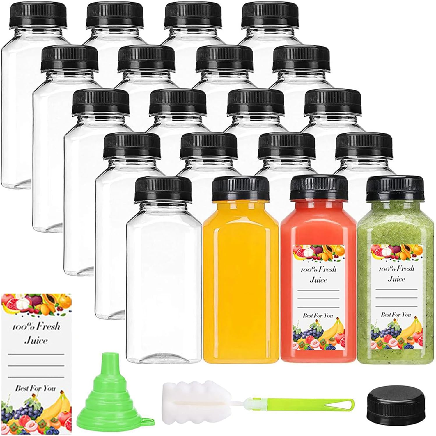 20Pack 250Ml Plastic Juice Bottles with Caps Clear Reusable PET Containers for Juicing, Milk, Smoothie, Drink with Tamper Proof Lids, Labels, Bottle Brush image number 6