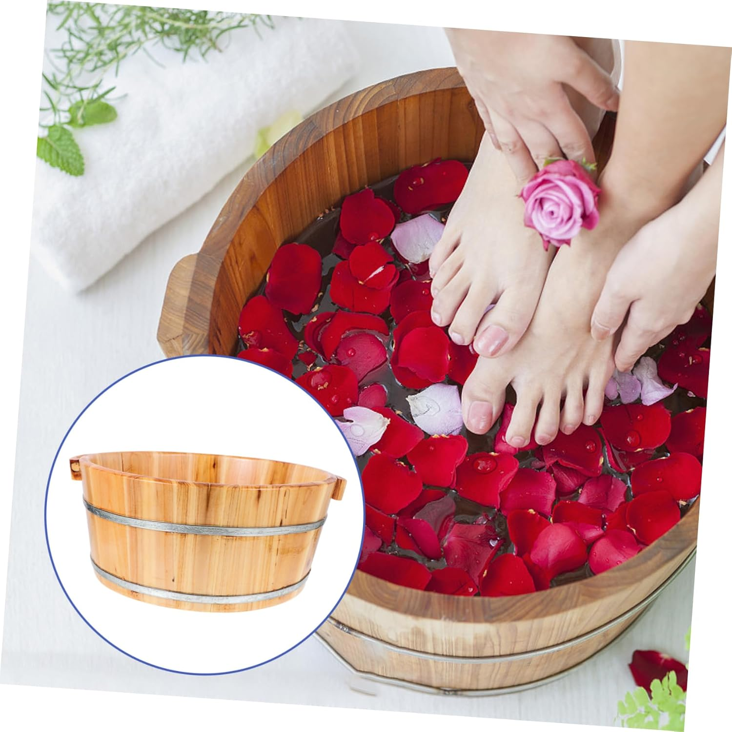 DOITOOL Wooden Foot Soaking Basin Spa Foot Spa Bath Barrel Feet Massage Bucket Foot Washing Tub for Home Spa Sauna Soak Pedicure Dead Skin Remover image number 6