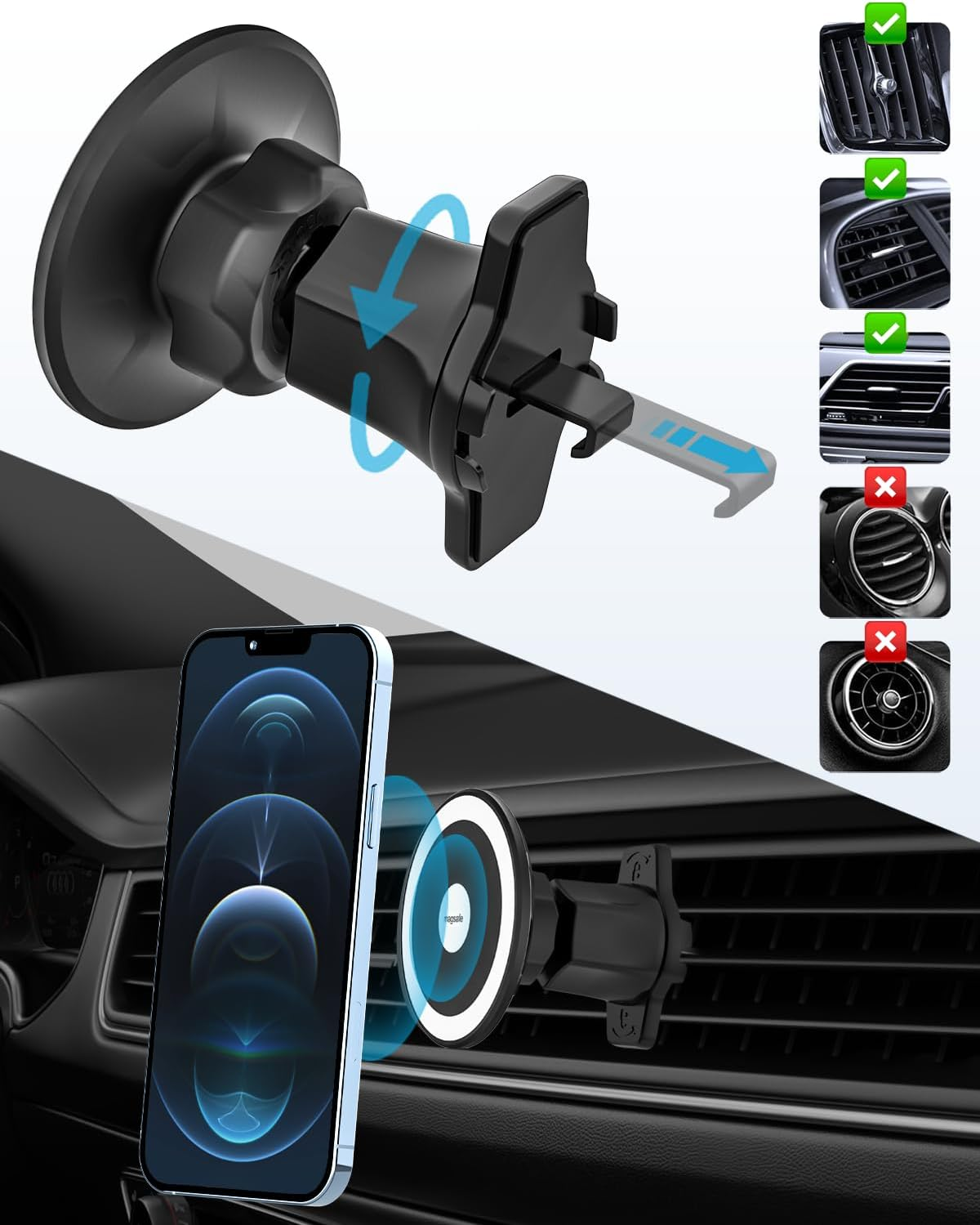 For Magsafe Car Mount Cup Holder - [Bottle Friendly] Magnetic Phone Holder for Car Cup Stand Expander with Height Adjustable Arm, Vent Phone Mount for Car, for Iphone 16 15 14 13 12 Pro Max plus Mini image number 2