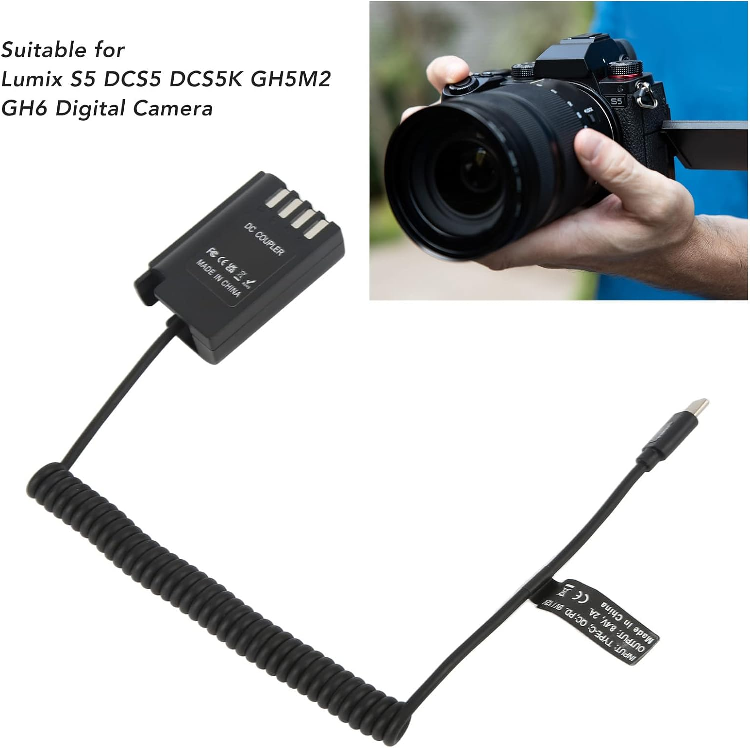 DMW DCC17 DC Power Adapter Power Connector DC Coupler DMW BLK22 Dummy Battery Power Supply Kit Type C Interface for Lumix S5 DCS5 DCS5K GH5M2 GH6 Digital Camera image number 1