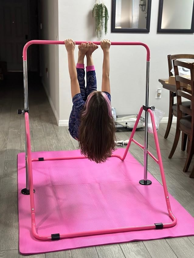 Safly Fun Expandable Gymnastics Bars Junior Training Bar Gymnastic Folding Horizontal Bars with Mat for Kids
