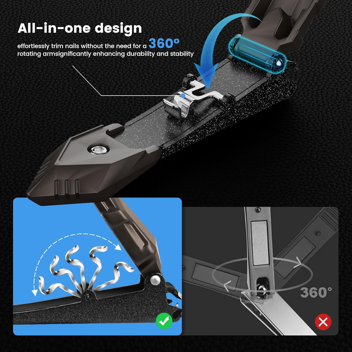 INXEN Nail Clippers for Men with Catcher &ndash; No Splash, Self-Collecting Premium Steel Clippers for Fingernails & Toenails, Ideal Gift & Grooming Gifts, Great Gadget & Stocking Stuffer Gift image number 5