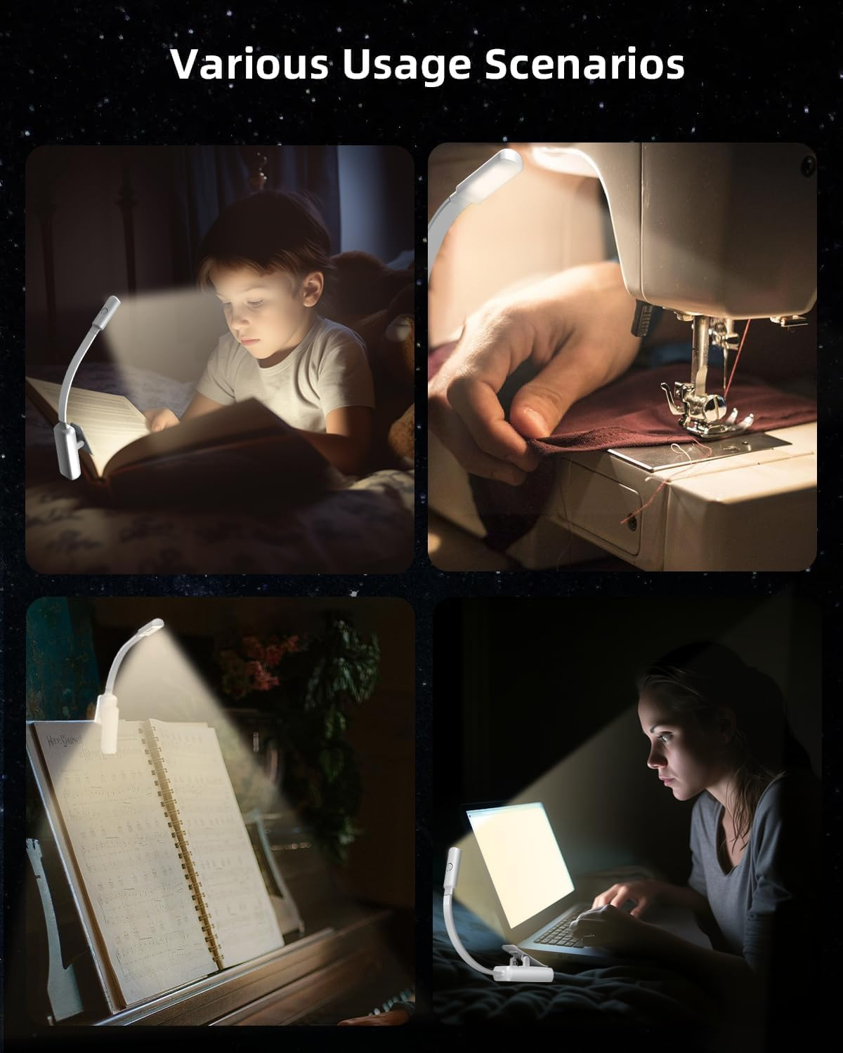 Book Light,Reading Lights for Books in Bed,Aaa Battery Clip-On Led Reading Light with 3 Colors & Stepless Dimming,Portable and Ultra-Lightweight with Long Runtime (White) image number 2