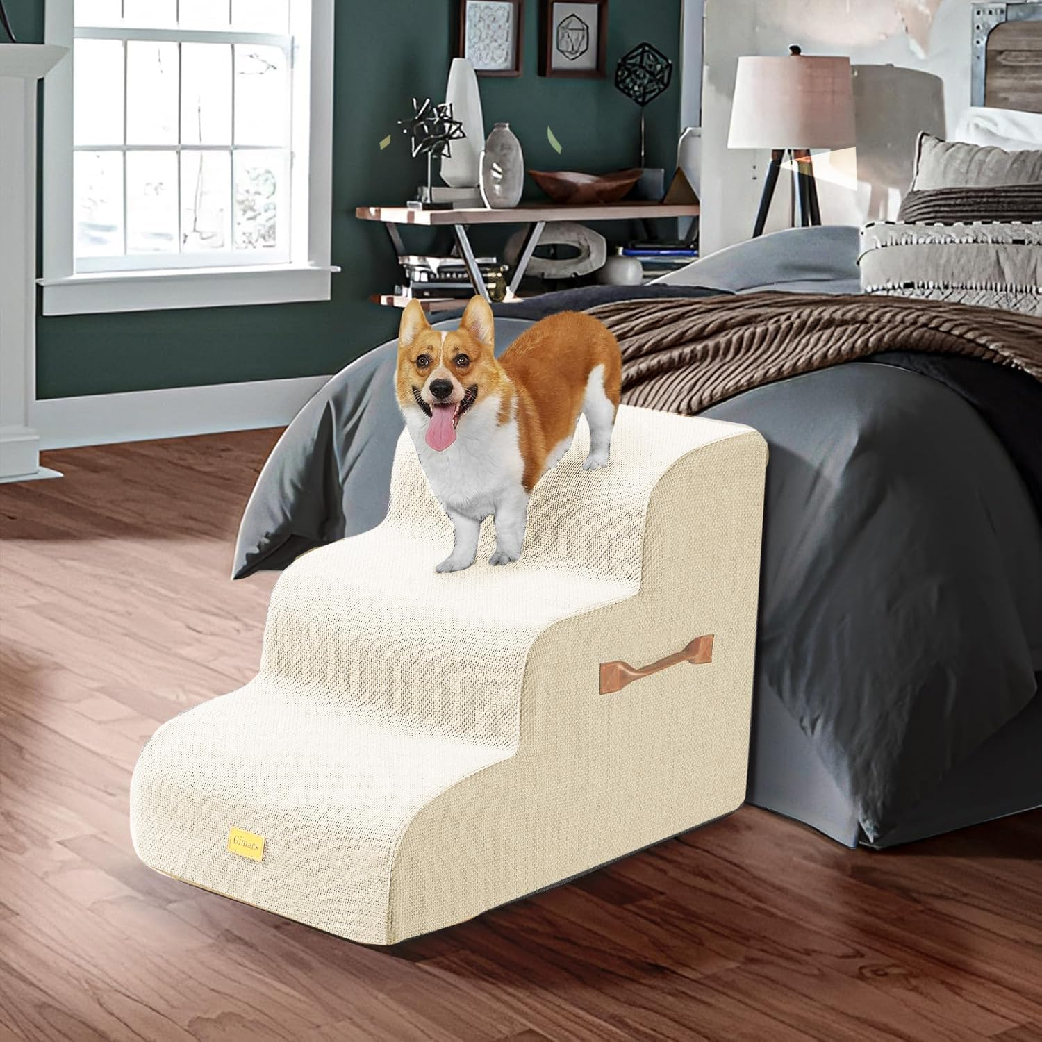 Gimars 3-Step Dog Stairs Beige image number 3