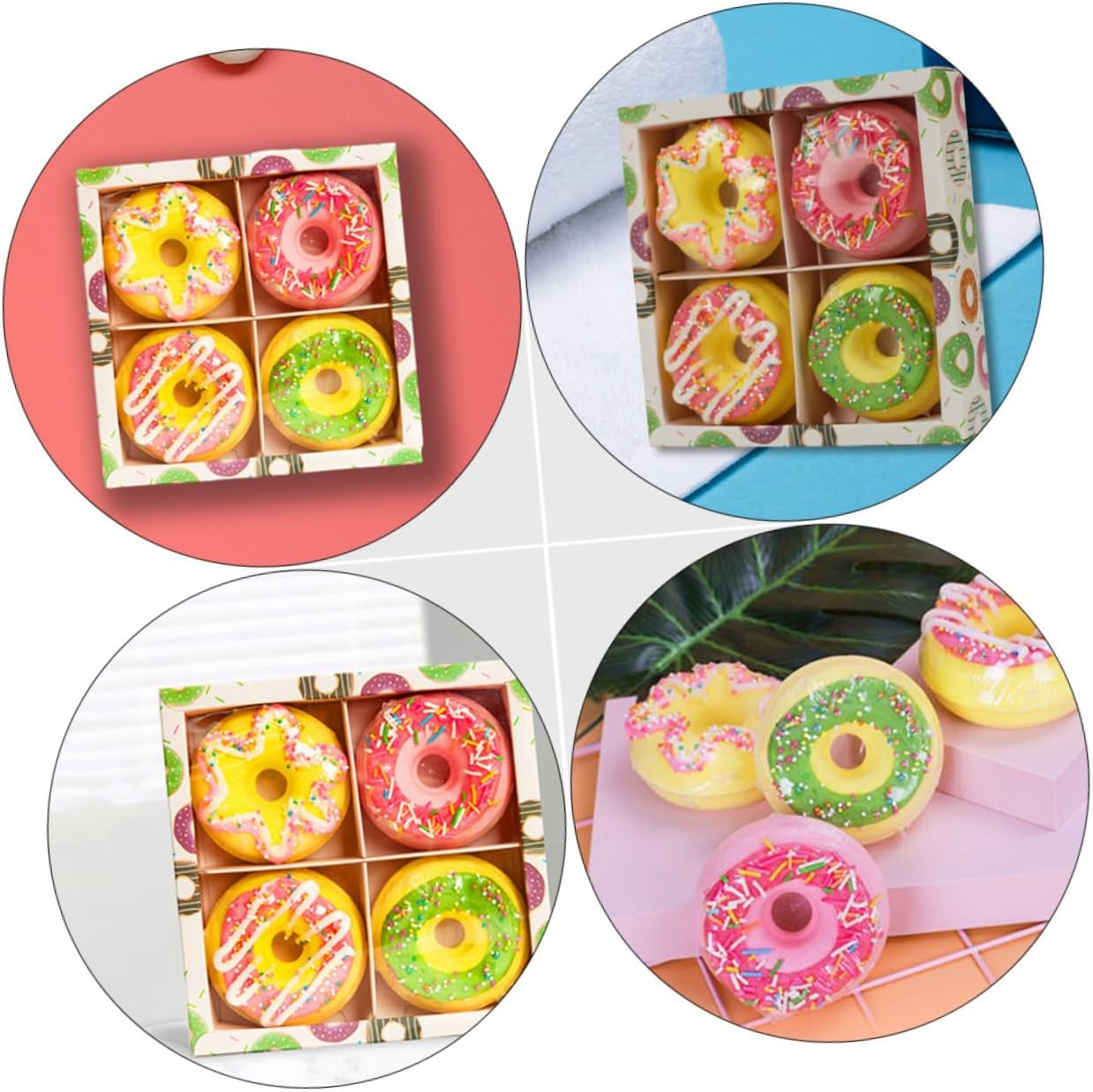 MERRYHAPY 4Pcs 100G Doughnut Shape Bath Balls Assorted Natural Bath Salts for Spa and Relaxation Moisturizing for Ages Random Style image number 6