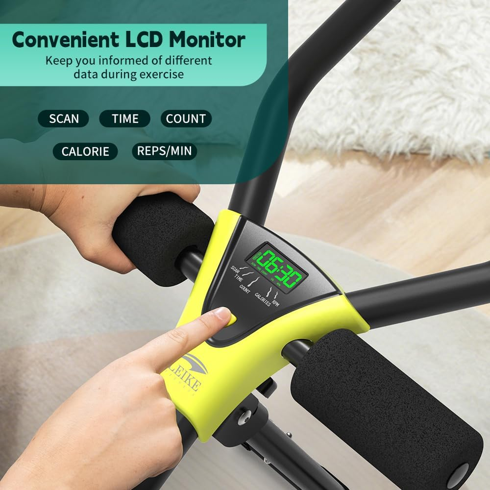 Leikefitness Height Adjustable Ab Trainer Abdominal Whole Body Workout Machine Waist Cruncher Core Toner Leg Thighs Buttocks Shaper with LCD Monitor AB9380 - White image number 7