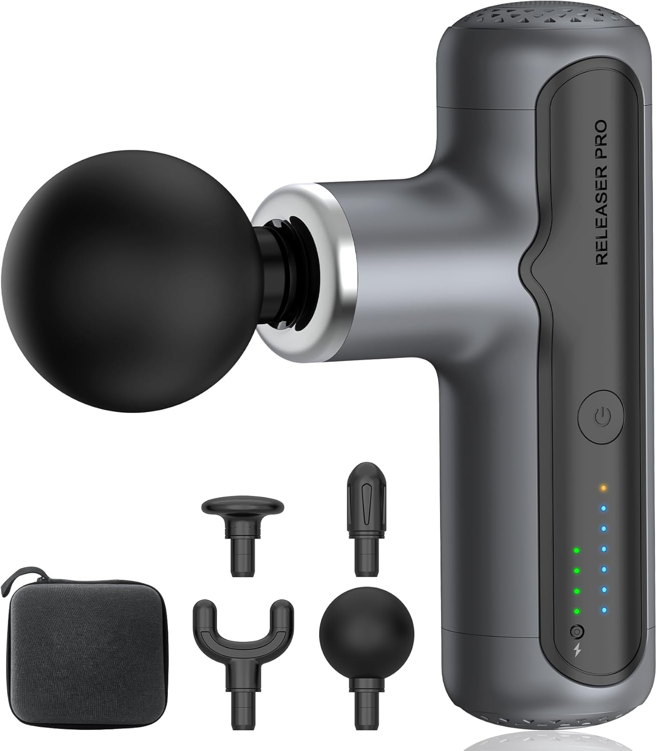 XXZU Mini Massage Gun 4000Mah Massager with 4 Massage Heads 7 Gears, Portable Massager Gun Suitable for Shoulder, Neck, Back, Legs Muscle Tissue to Relax and Relieve, Gray image number 5