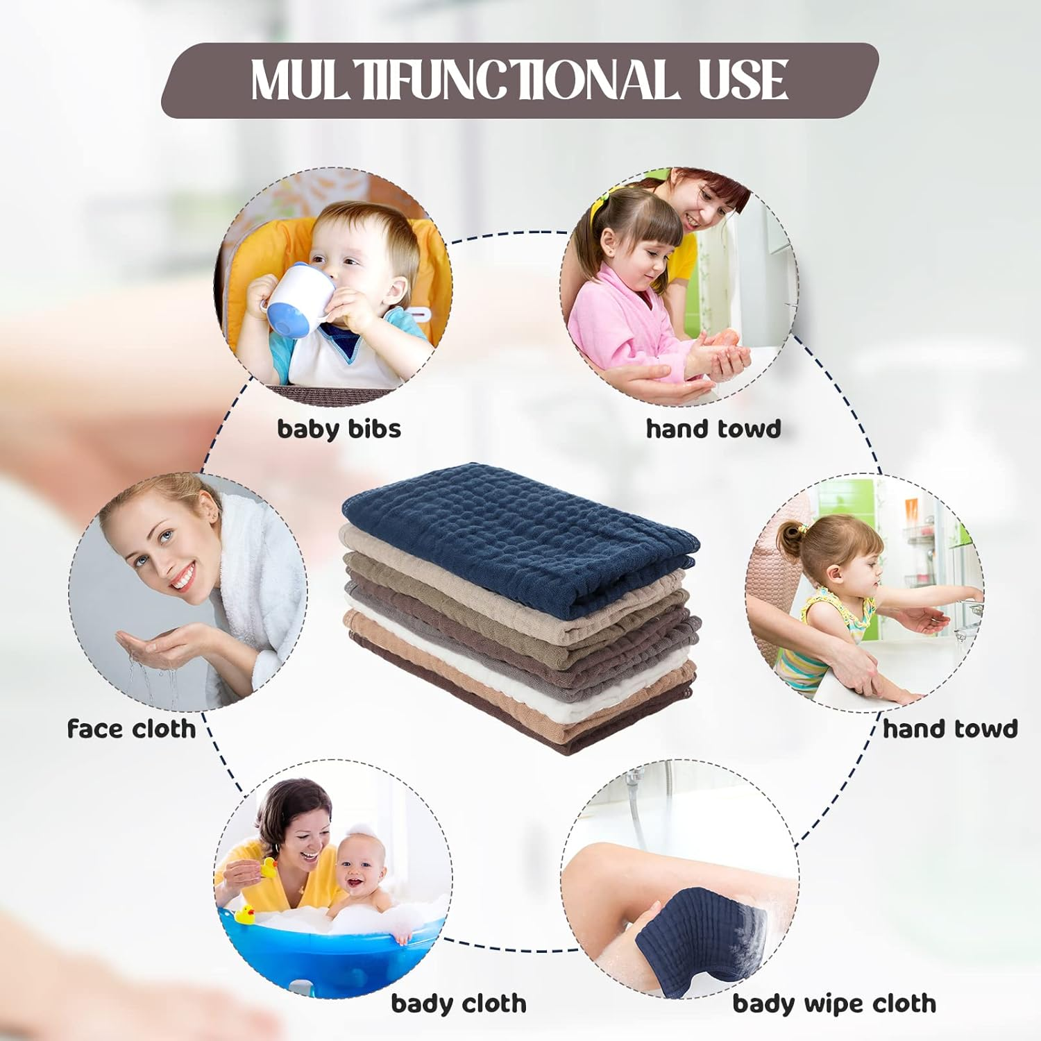 8 Packs Muslin Burp Cloths Large 20" X 10", 6 Layers Unisex Baby Absorbent 100% Cotton Burp Rags Colorful Muslin Washcloths for Baby Plain Soft Cotton Cloth for Babies Girls Boys(Warm Colors) - Adorable Colors image number 5