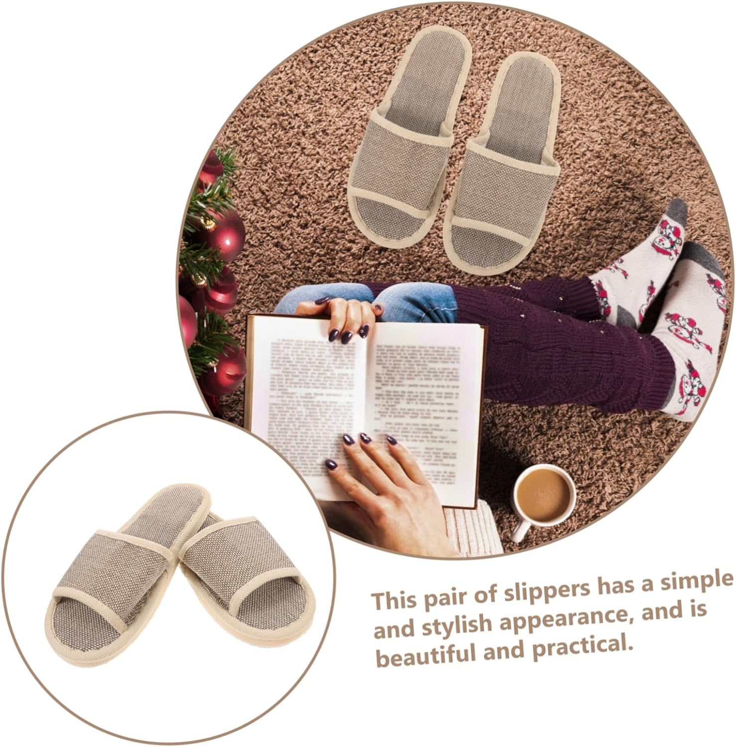 Ipetboom 2 Pairs of 29Cm Anti-Slip Eva Slippers for Home and Hotel Beige Cotton Linen Slippers Suitable for Size 40-43 Comfortable Indoor and Outdoor Footwear image number 4