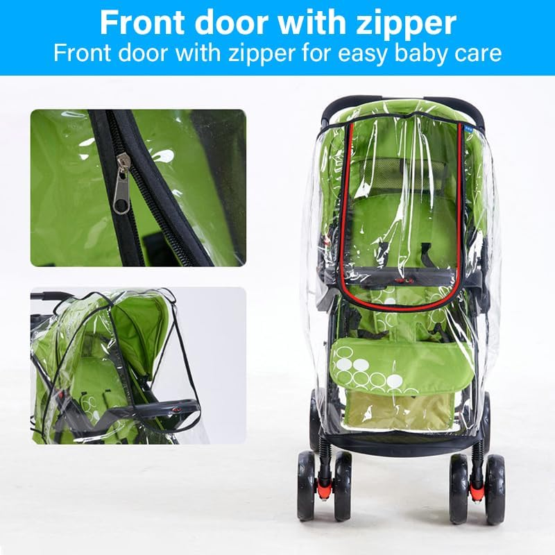 AIMALL Universal Rain Cover for Pushchair Stroller Baby Buggy Weather Shield Pram, PVC Transparent with Zipper Window, Windproof, Dustproof, UV Protection