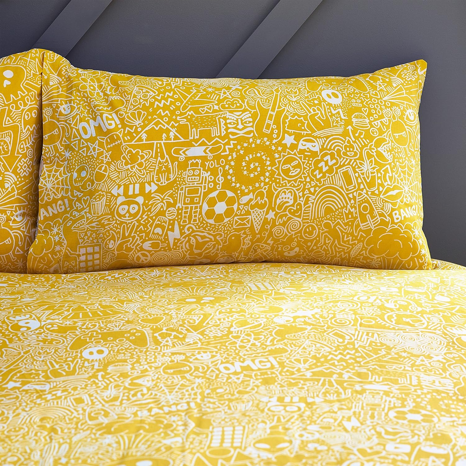 Style Lab Doodles Duvet Cover Set, White/Black, Double image number 4