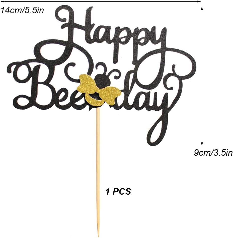 21 Pcs Cupcake Toppers - Happy Bee Day & Birthday Cake Toppers - Bumble Bee & Glitter Bee Cupcake Picks for Baby Shower & Party image number 6