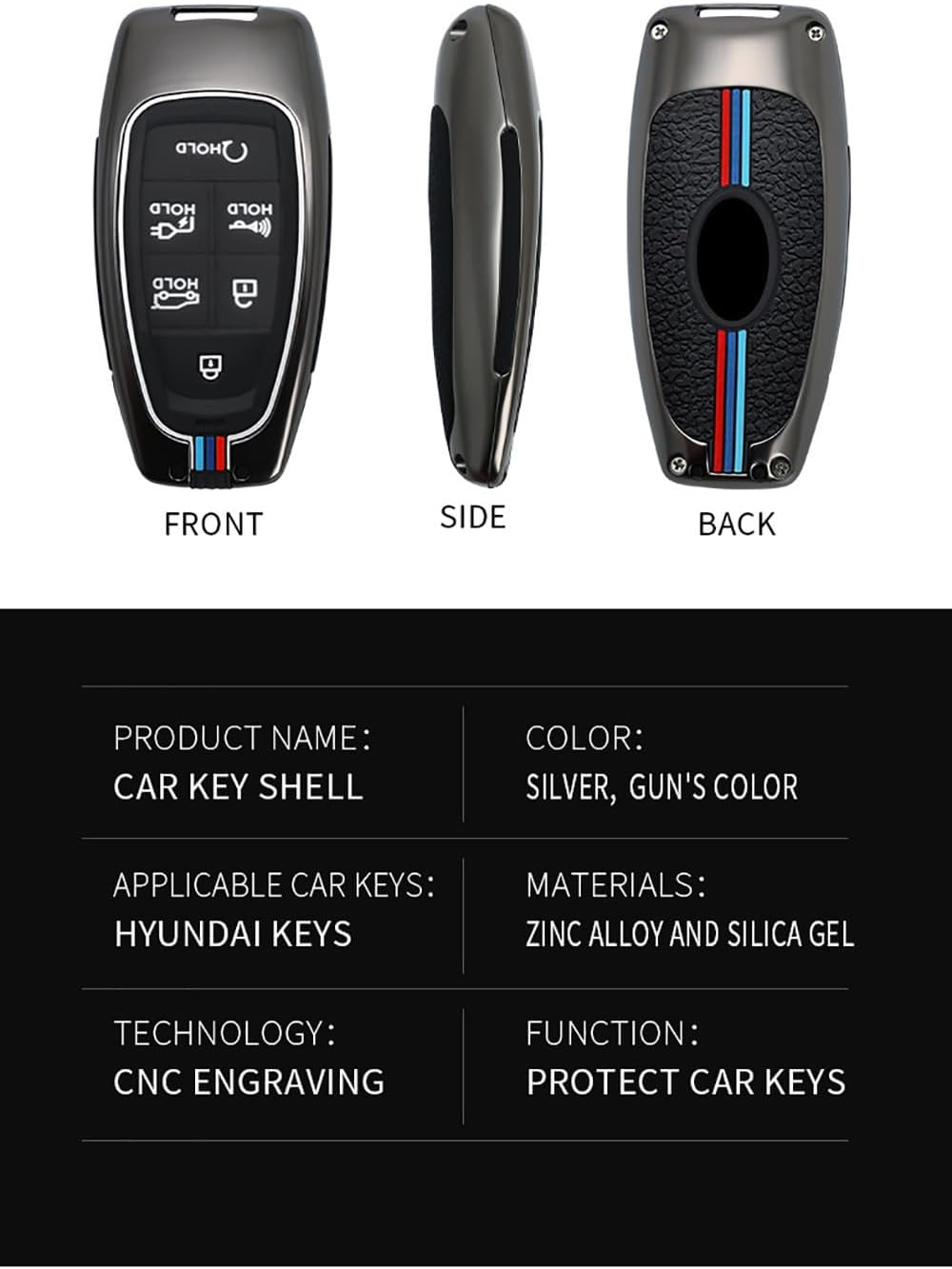 HIBEYO Car Key Fob Cover for Hyundai Sonata 2020 2021 2022 2023 Santa Fe Accessories Alloy+Tpu Material Double Protector image number 1