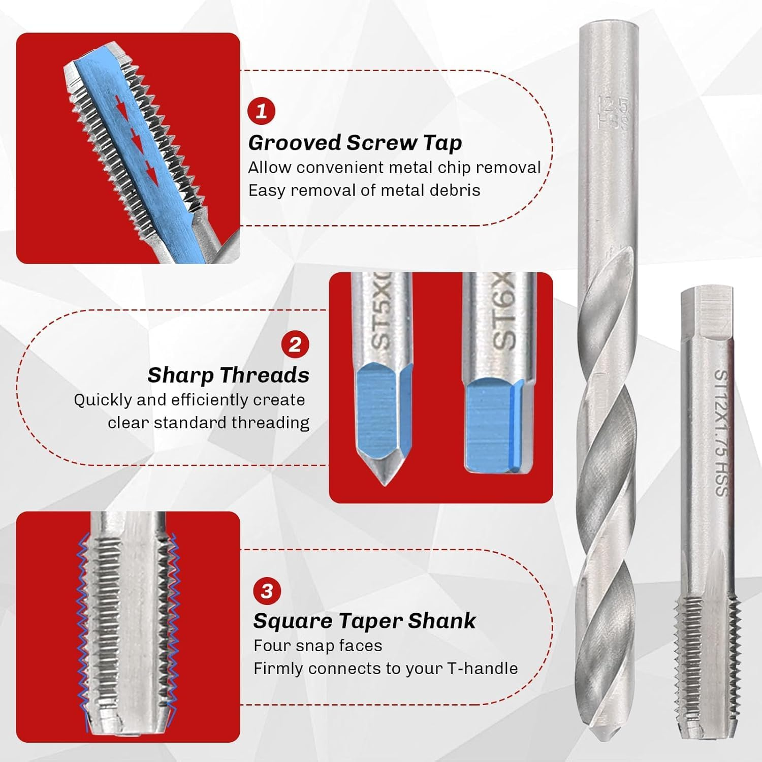 131-Piece Metric Helicoil Thread Repair Kit | 131Pc Thread Repair Kit HSS Drill Helicoil Repair Kit Metric M5 M6 M8 M10 M12 HSS Drill Thread Insert Repair Tool image number 2