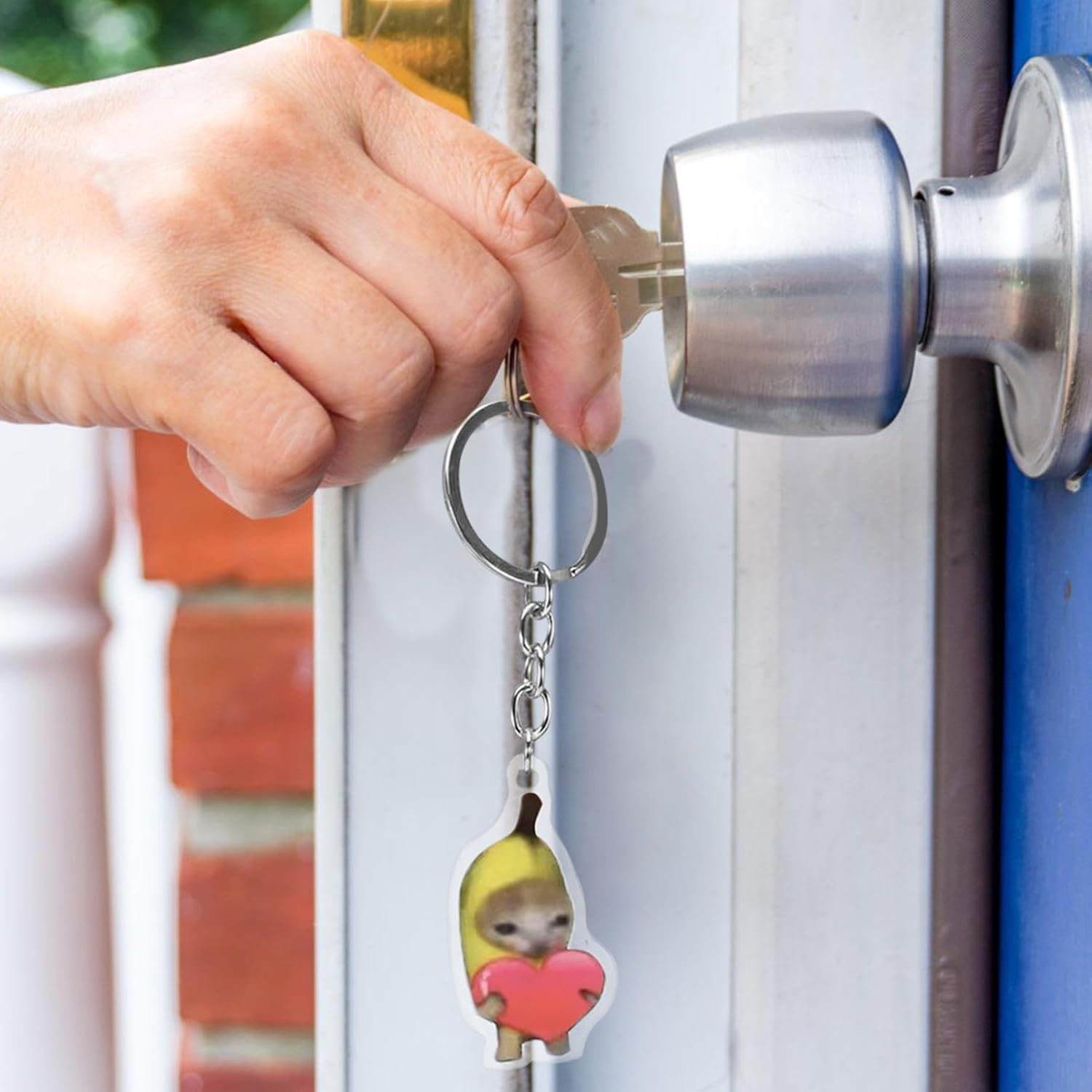 Key Rings,Transparent Key Hooks with Banana Cat Print | 2D Banana Cat Chain with Lanyard for Wallet Purse Backpacks Hand Bags, Acrylic Ornaments - Blue Bottle Banana Cat 3.5Cm Key Chain image number 6