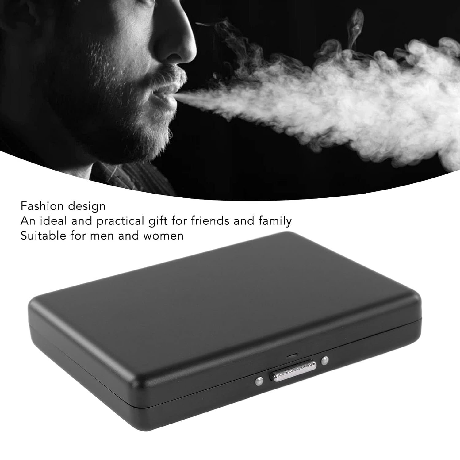 Metal Cigarette Case, Aluminium Alloy Cigarette Box Double Sided Spring Clip Open Pocket Holder for Cigarettes Credit Card Holder Protective Security Wallet for Men Women Gift (Black) image number 1