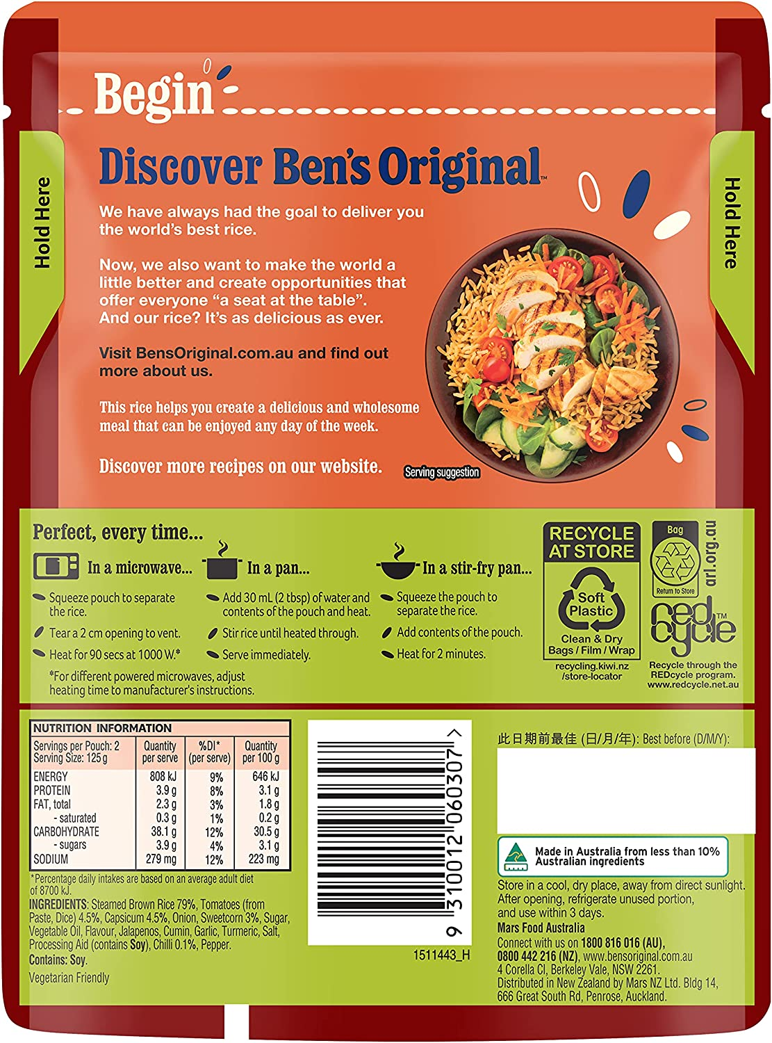 Mars Food BEN'S ORIGINAL Rice Brown Mexican Style 6X250G Pouch image number 3