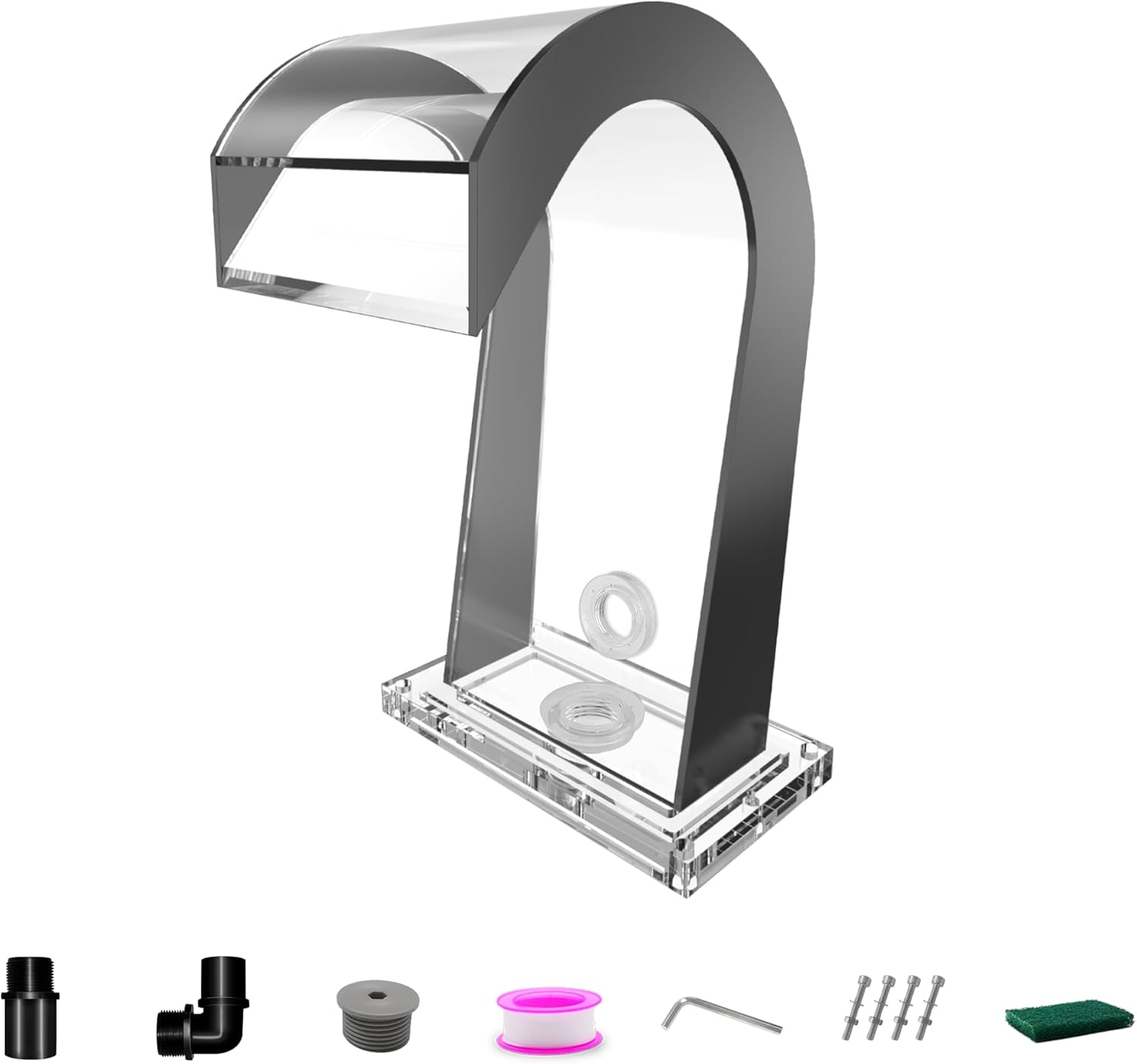 Waterfall Spillway Acrylic Pool Fountain Curved with Accessories, Pond Waterfalls S-Shaped Outdoor Water Spillway Fountains Kit for Garden Patio Swimming Pool Decoration-42Cm Height image number 1