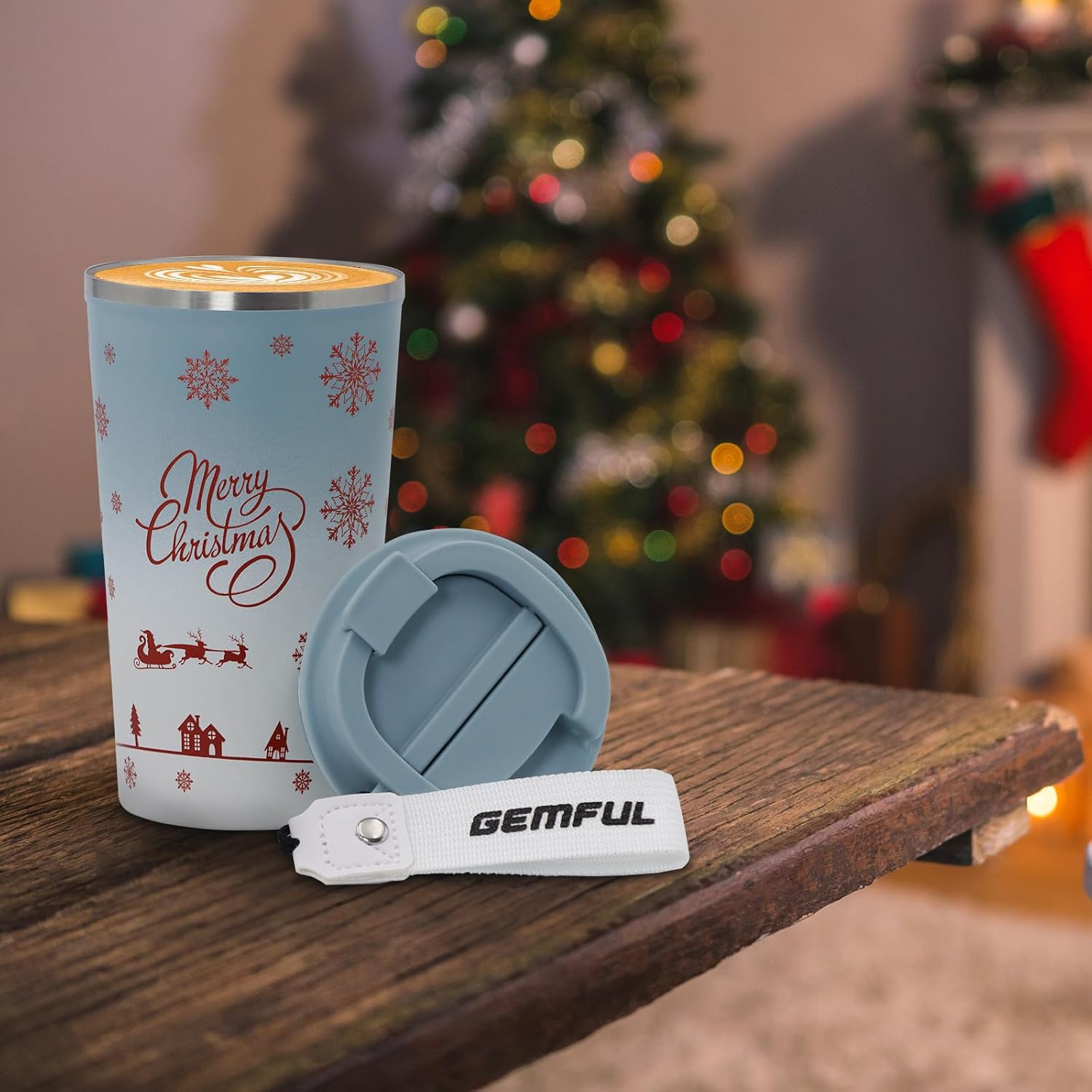 GEMFUL Christmas Coffee Tumbler Screw on Lid 510 Ml Stainless Steel Thermal for Women Friends or Coworker - 2 Pack(Blue+Red) image number 6