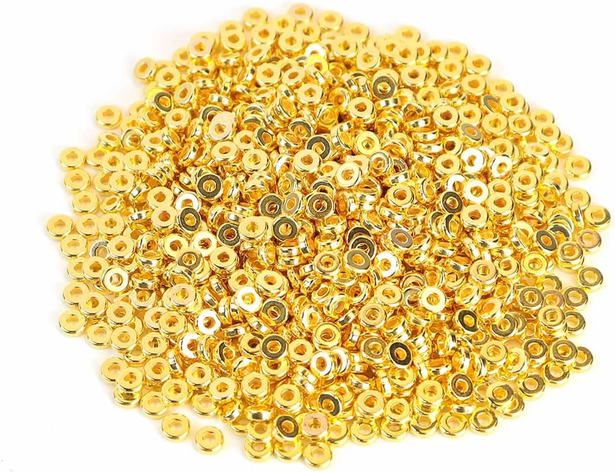 1000 Pcs 6Mm Flat Gold round Spacer Beads Disc Spacer Loose Beads for Jewelry Making Flat round Rondelle Spacers Beads for DIY Bracelet Necklace Earring 6Mm Heishi Bead Crafts Supplies (Gold) image number 2