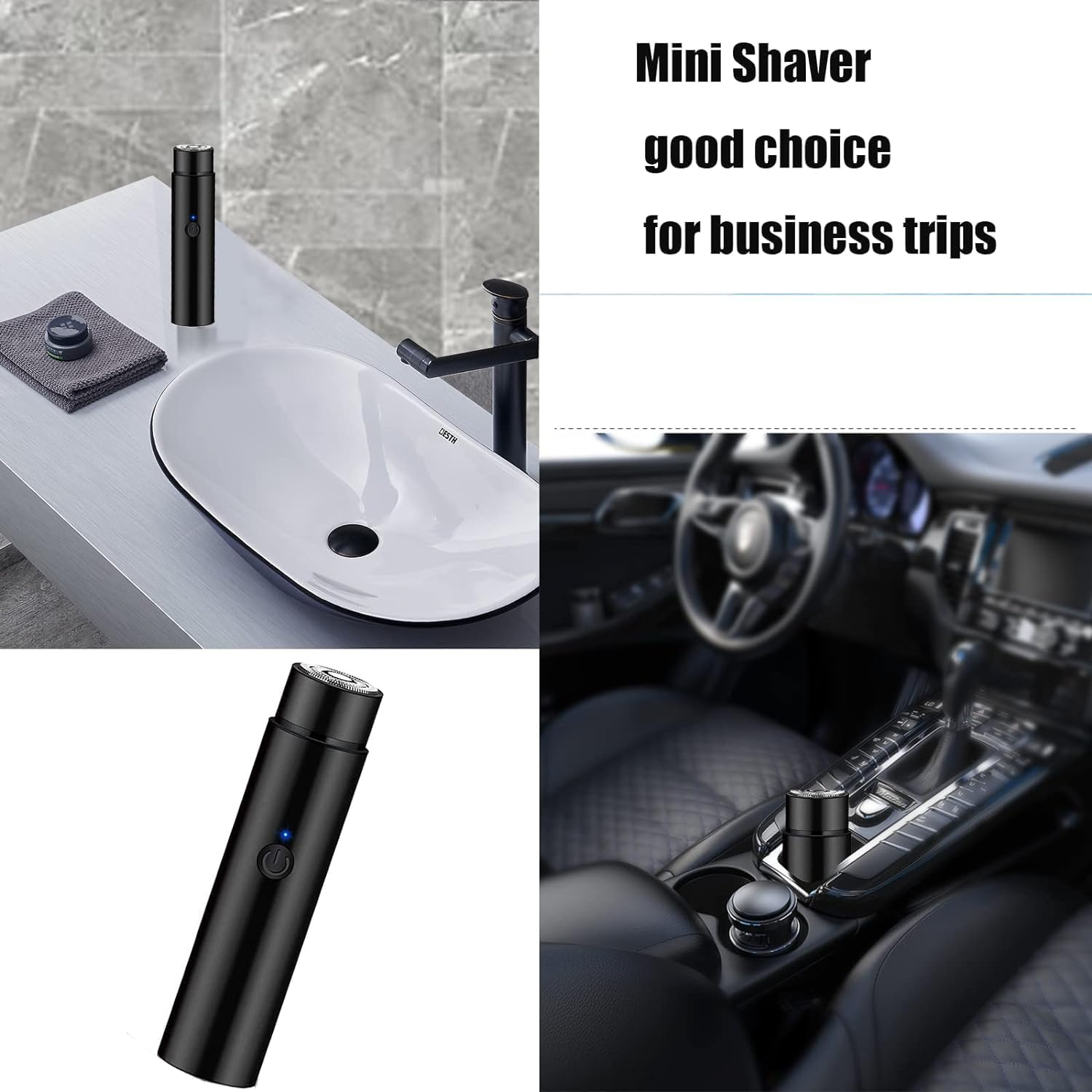 Mini Portable Electric Shaver, Waterproof Cordless Pocket Razor, USB Rechargeable Rotary Shaver for Travel, Wet and Dry Use, Black