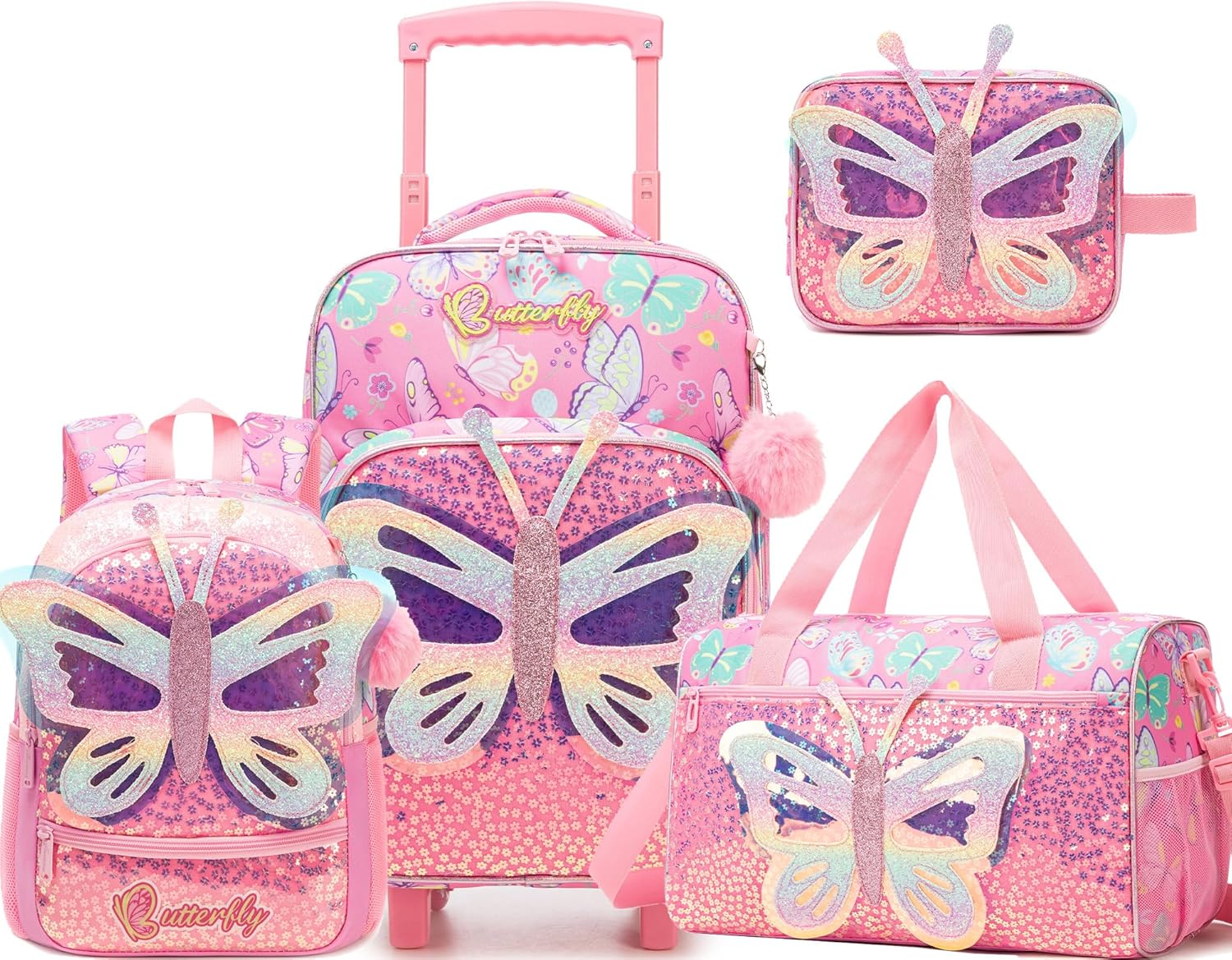 Homskiii Kids Luggage Sets with Wheels Girls Travel Softside Suitcases 16" Carry on Suitcase Airline Approved, 01 Green, 16Inch