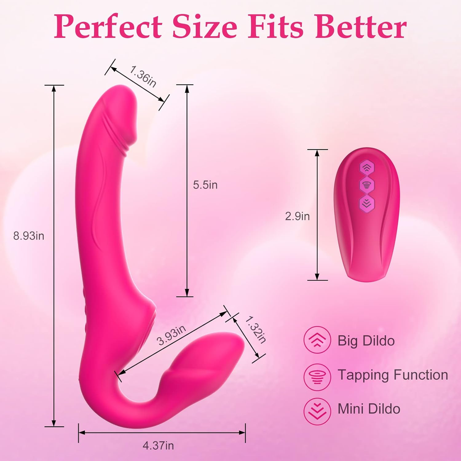 Strapless Strap-On G-Spot Dildo Vibrator for Women, Dreamyslut Anti-Slip Remote Control Realistic Double-Ended Dildo Vibrating Butt Plug with 10 Modes, Adult Sex Toys, Lesbian, Couple, Rose Toy