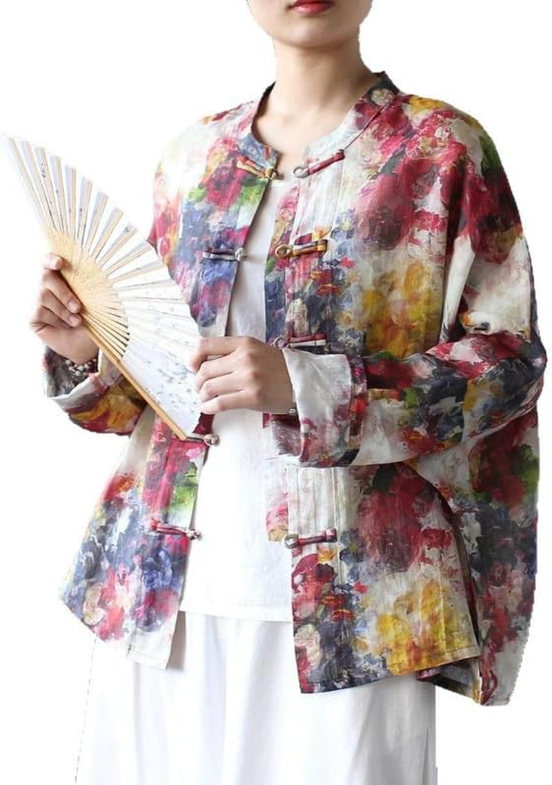 Vintage Long-Sleeve Hand-Made Frog-Button Loose Cardigan Jacket for Women