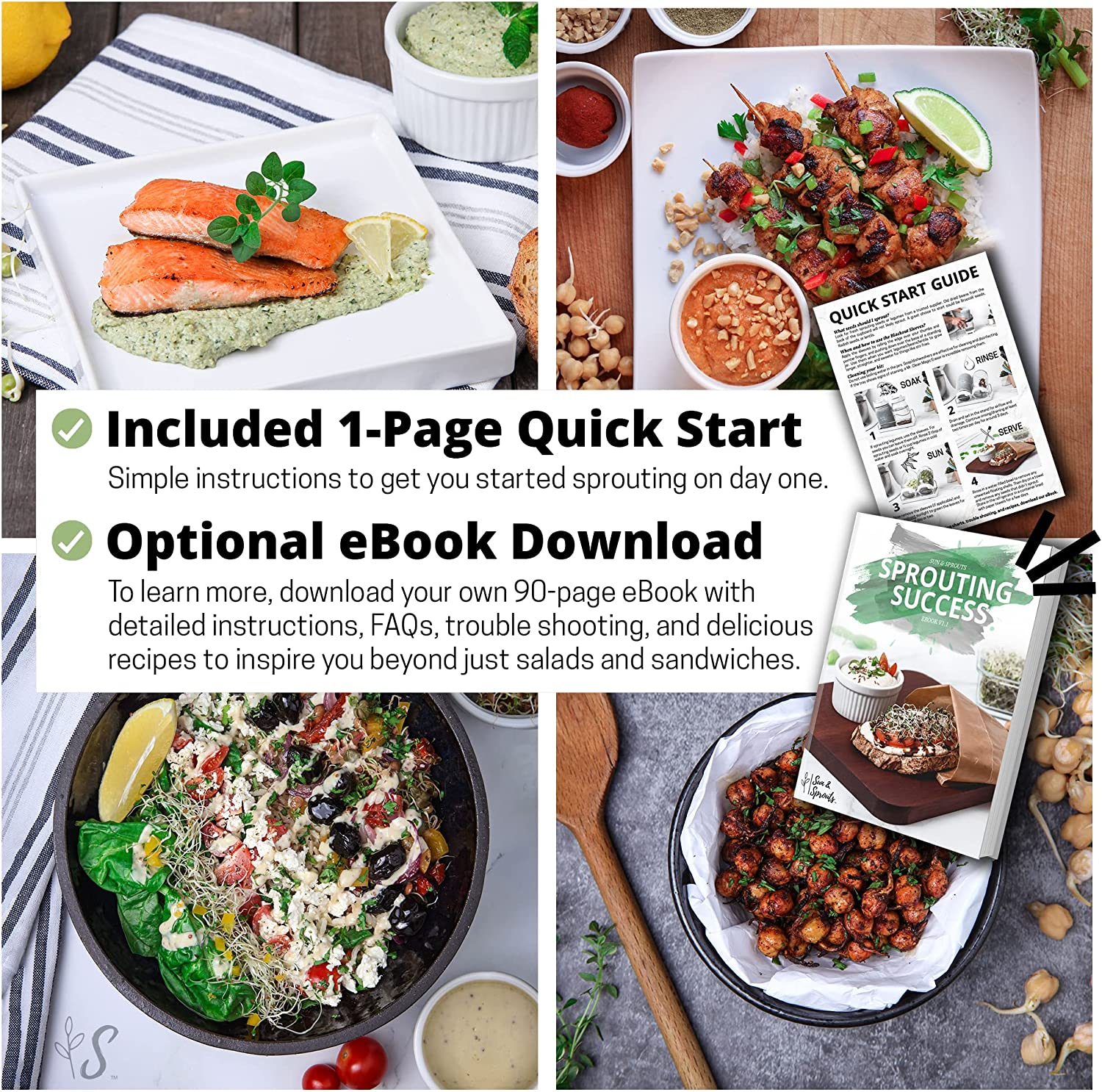 Sun & Sprouts Complete Sprouting Kit - 2 Large Wide-Mouth Mason Jars, Premium Screen Lids, Blackout Sleeves, Tray and Sprouter Stand - for Growing Broccoli, Mung Bean, Alfalfa Sprout from Seed image number 1