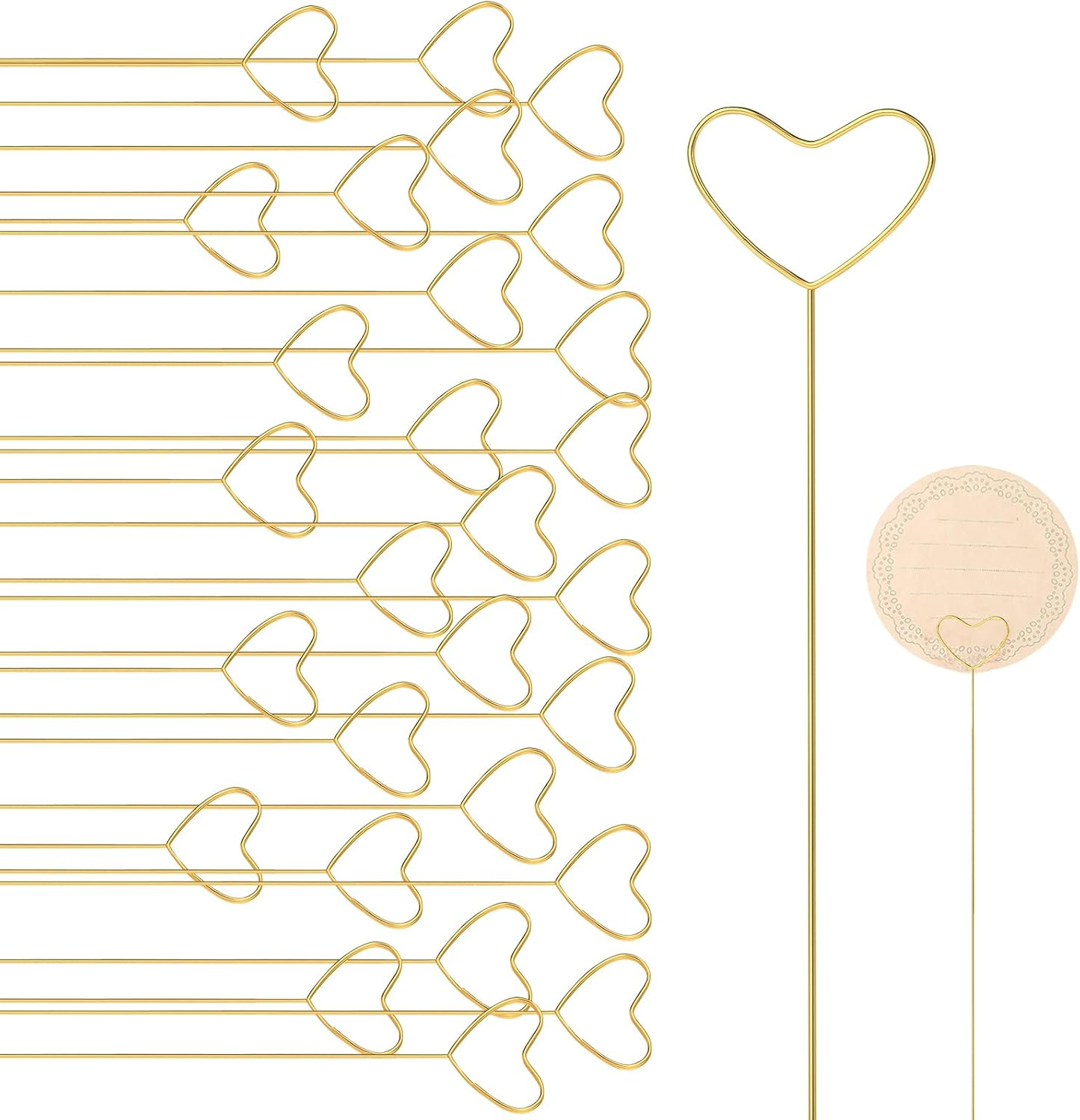 40Pcs Floral Card Holder Picks, Heart Loop, Picture Holders, Photo Clip Holder Flower Card Holder Stick, Gold Heart Floral Picks Stick Clip Floral Pick Card Holders, Photo Picture Holder for Wedding