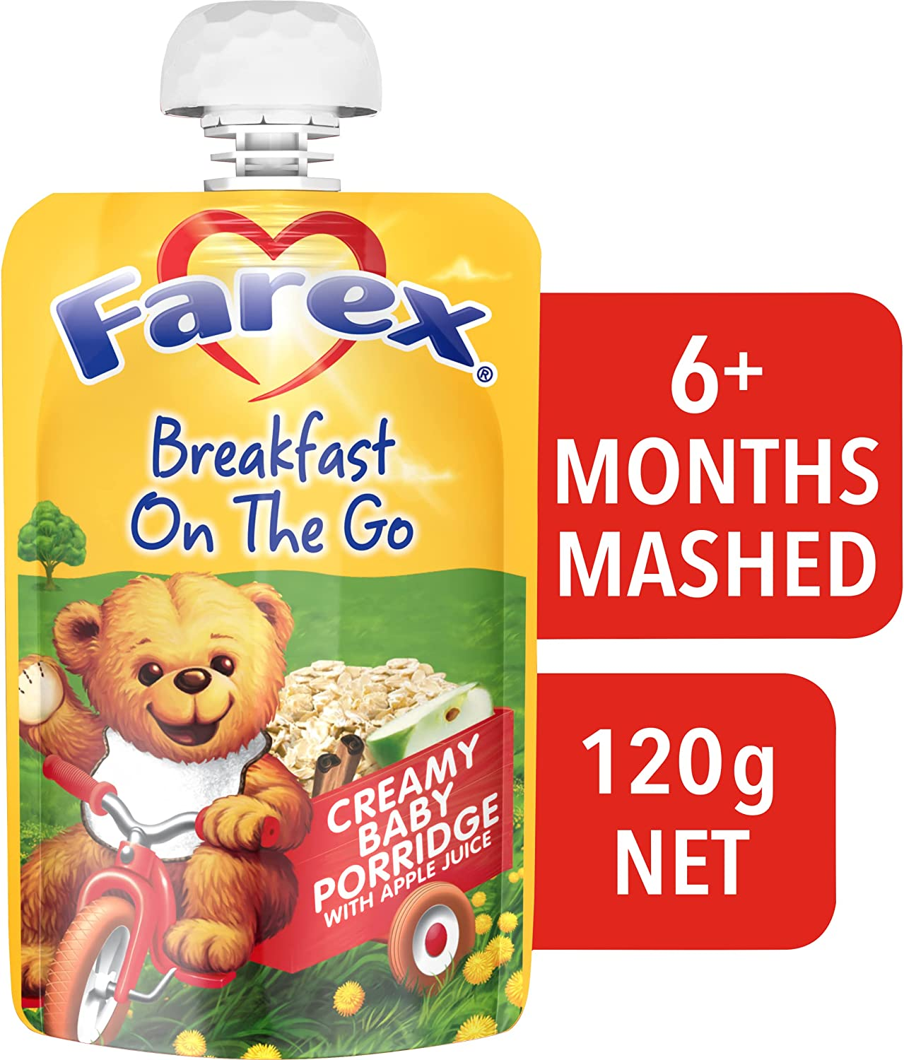 Farex 6+ Months Creamy Baby Porridge Breakfast on the Go Baby Food Pouch No Artificial Flavours, No Preservatives, No Added Colours, No Added Sugars 120G (Pack of 6) image number 1