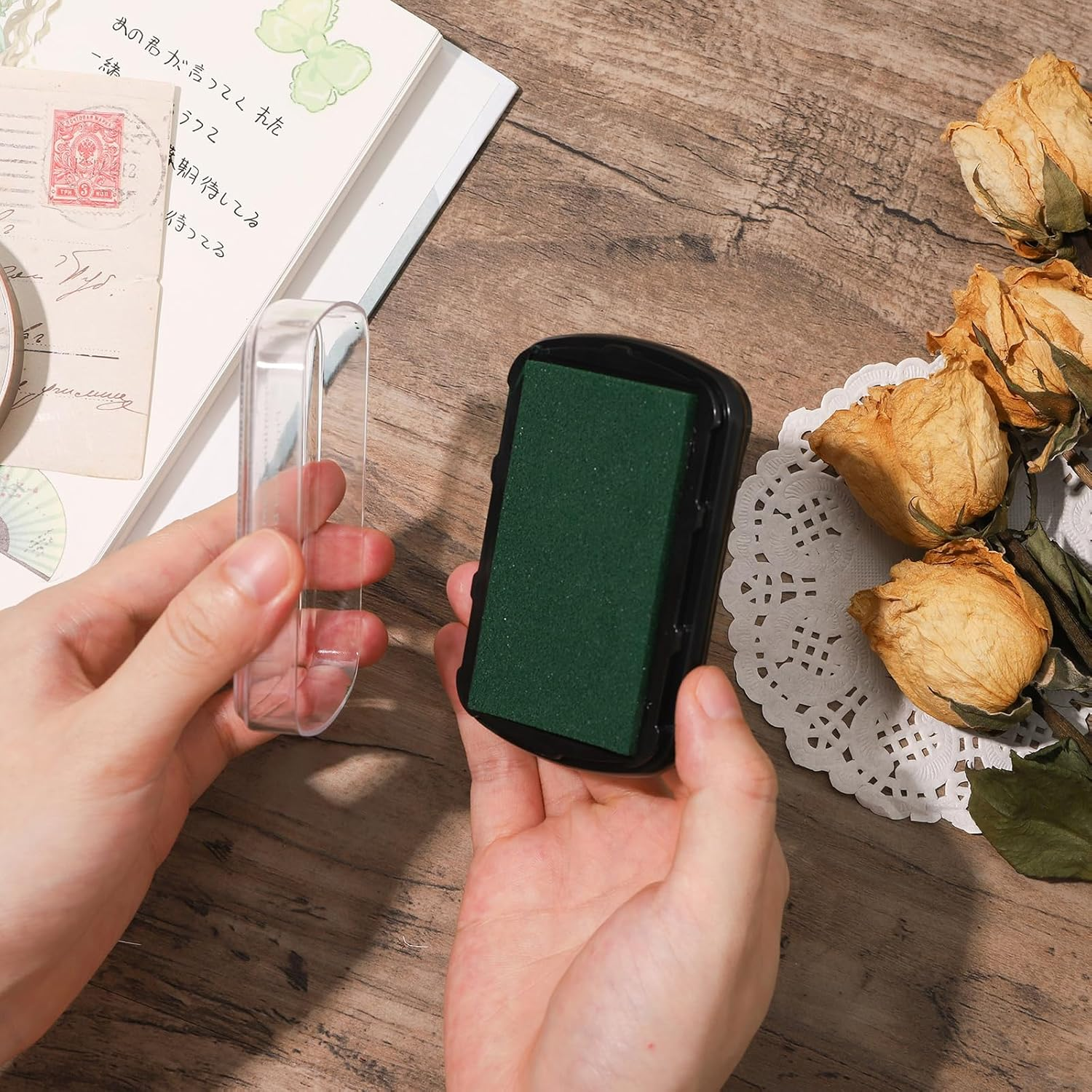 Gripebao Ink Pad for Stamps, Stamp Pads for Rubber Stamps, Washable Craft Ink Pad for Stamping, Permanent Fabric Ink Pad for Fingerprint, Card Making, Scrapbook, Paper, Wood (Silver)