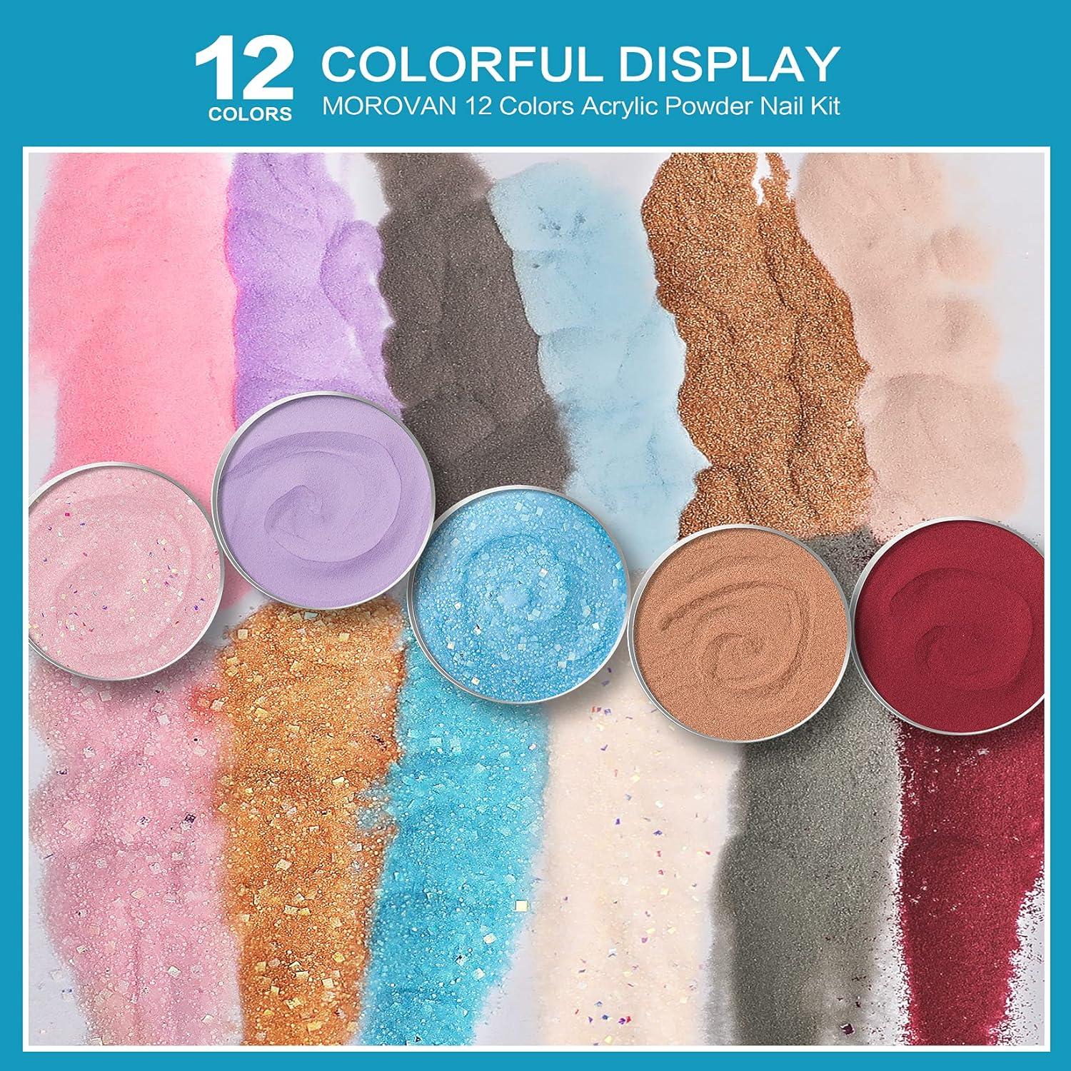 Morovan Acrylic Powder Set 12 Colors Gift Nail Art Powder Beginner DIY Professional Polymer Powder for Acrylic Nails Extension Odor-Free Bubble-Free No Nail Lamp Needed (Elegant Senior) image number 4