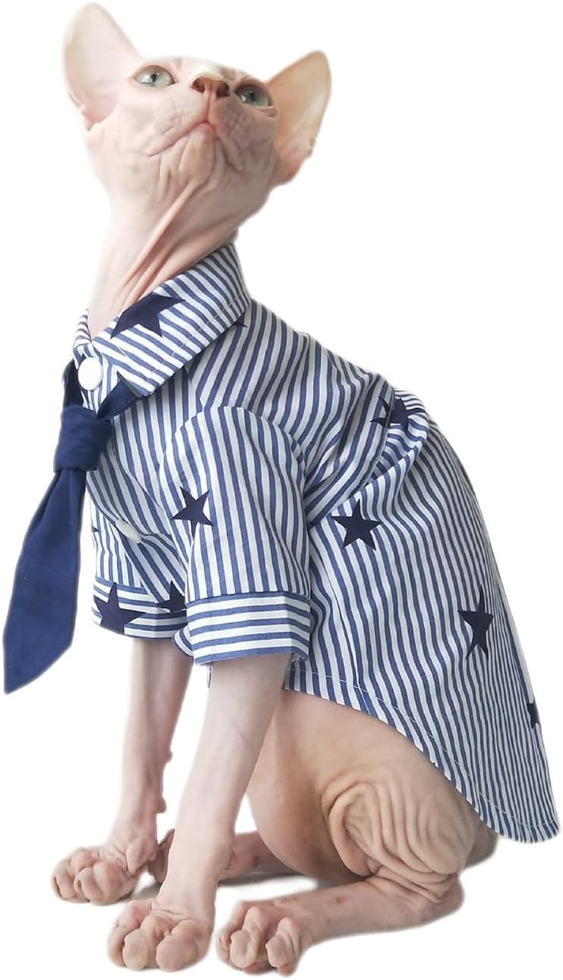 IUOUTG Sphynx Cat Clothes Hairless Cat T-Shirt Classic Stripe Kitten Shirt with Sleeves Female Male Comfortable Kitten Vest Pet Costume for Cats Puppy Small Dogs