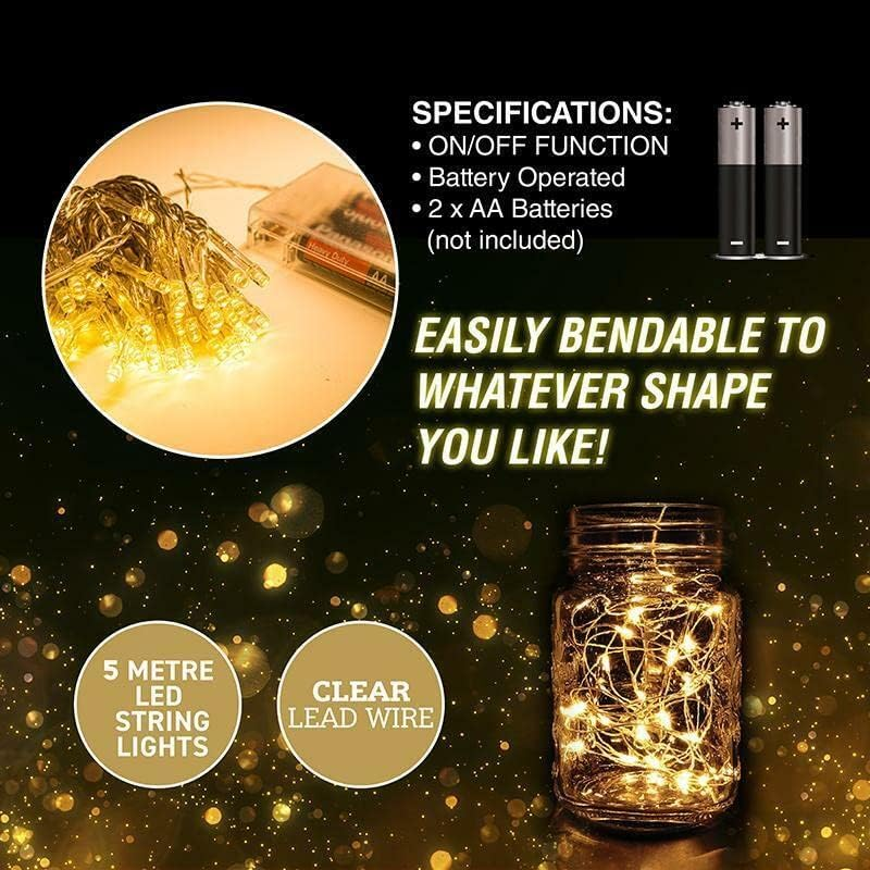 Home Master&reg; 1/2/3PK LED Fairy Lights Cool White/Warm White Ambience Clear Lead Wire String (Warm White, 5) image number 4