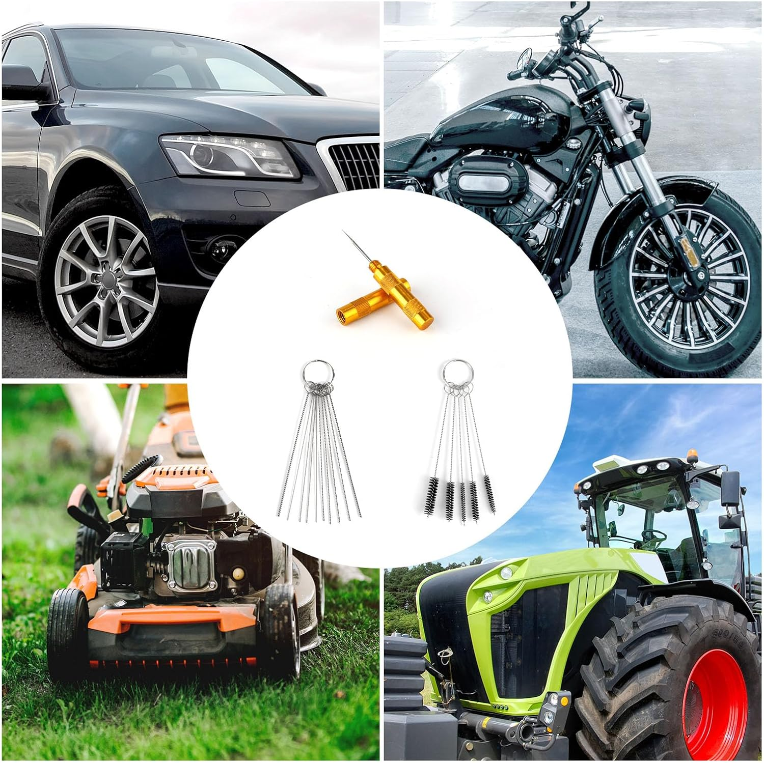 Carburetor Cleaning Kit, 5 Thicknesses Single-Head Brushes 10 Cleaning Needles with Scraper for Motorcycle ATV Welder Chainsaw Carburetor Jets Small Engine Maintenance image number 1