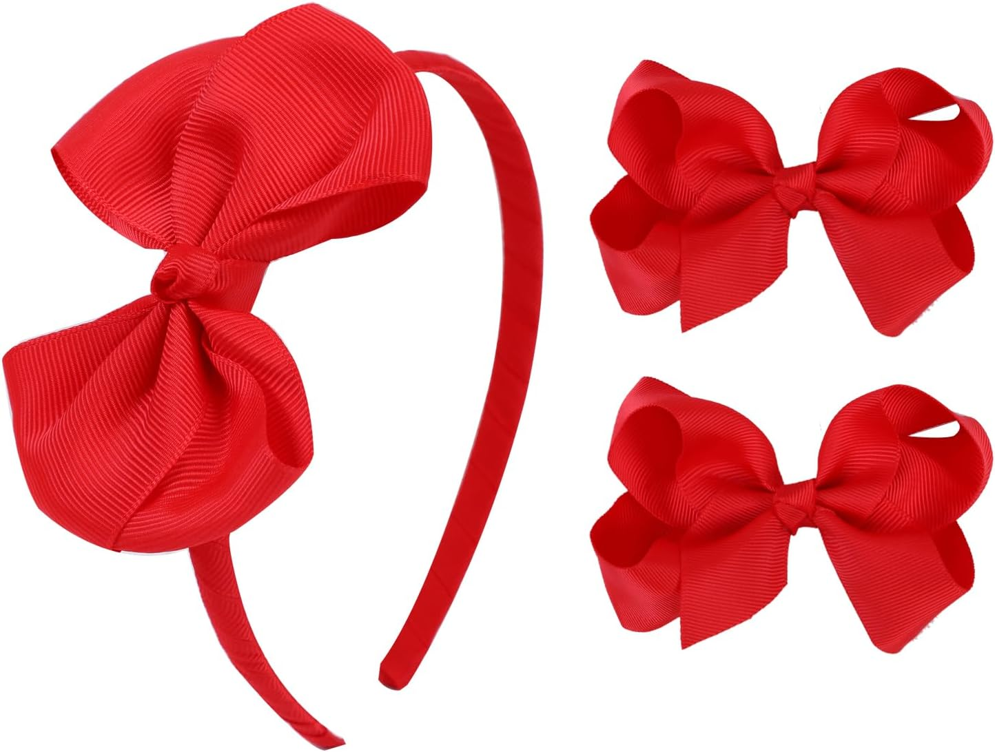 Bow Headband & 2 Pcs 4 Inch Hair Bows Set, Black School Hair Accessories for Little Toddler School Girls (Red) image number 5