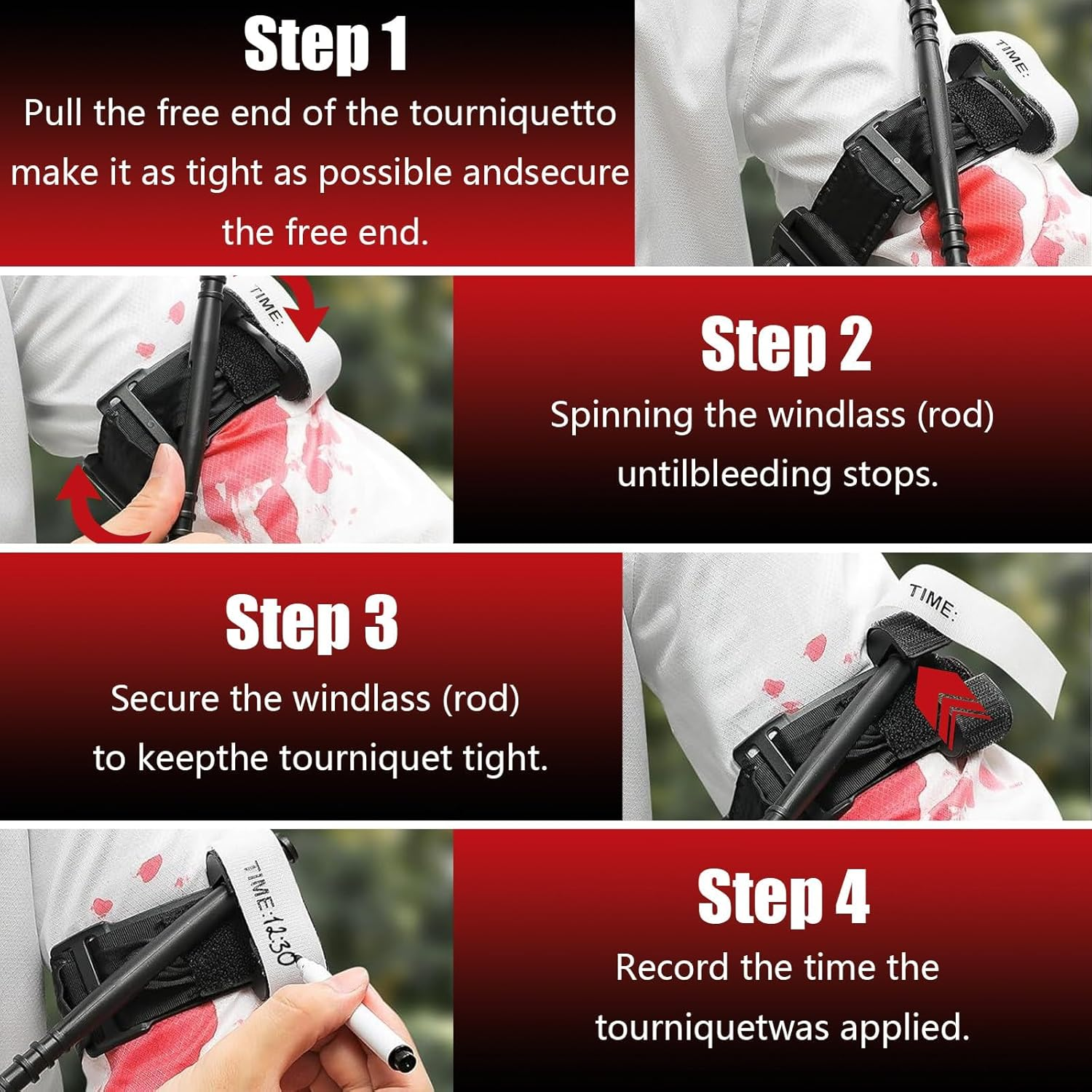 Tourniquets for Deep Cuts, Artery Bleeding, Gunshot Wounds, 2 Pcs Emergency Tourniquets, Outdoor Tourniquets for First Aid, Hemorrhage Control, Severe Emergencies, Occluding Blood Flow image number 2