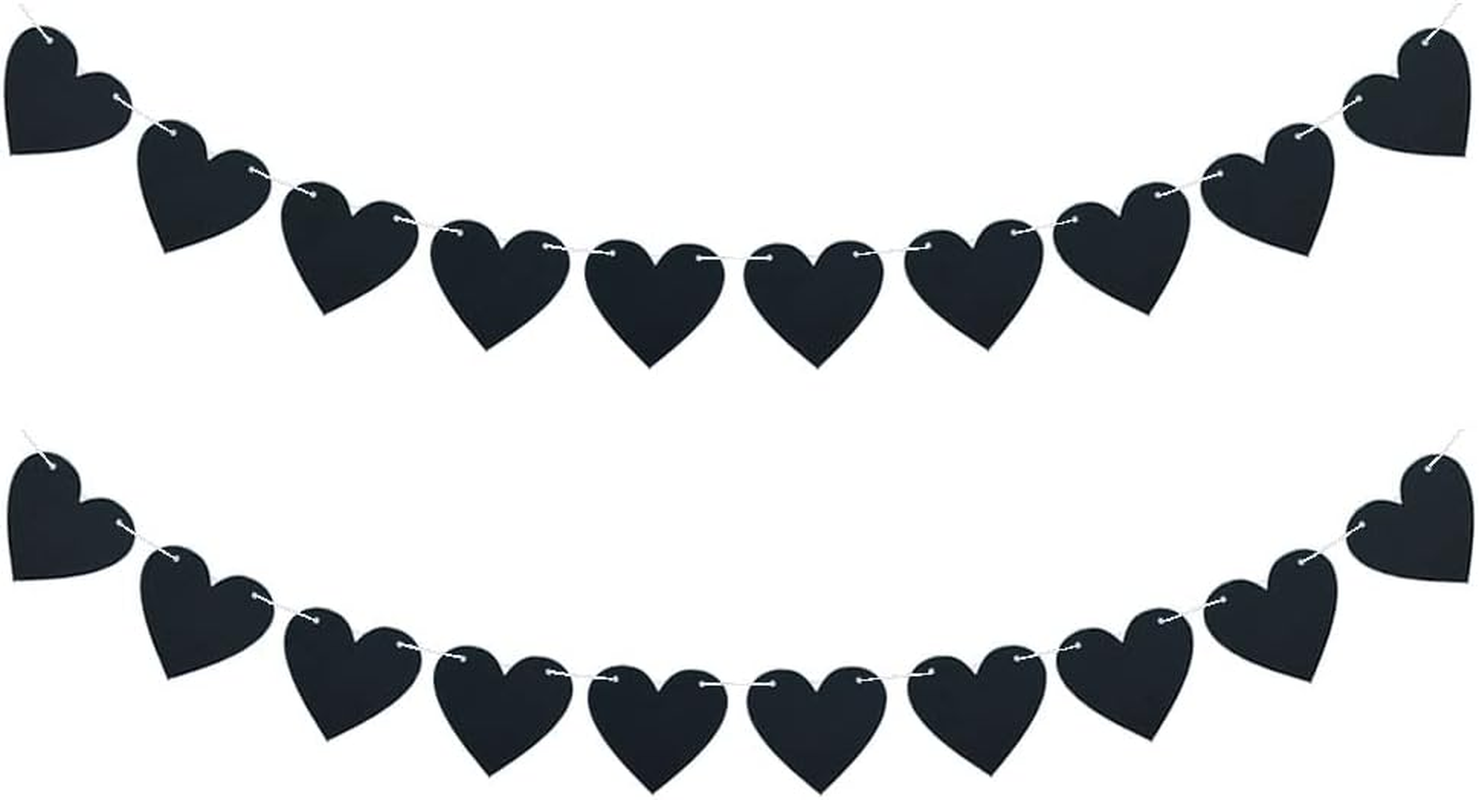 FAZHBARY 2 Pack Black Felt Heart Garland Banner for Valentines Banner Gothic Decor Farewell Wedding Anniversary Party Decorations image number 1