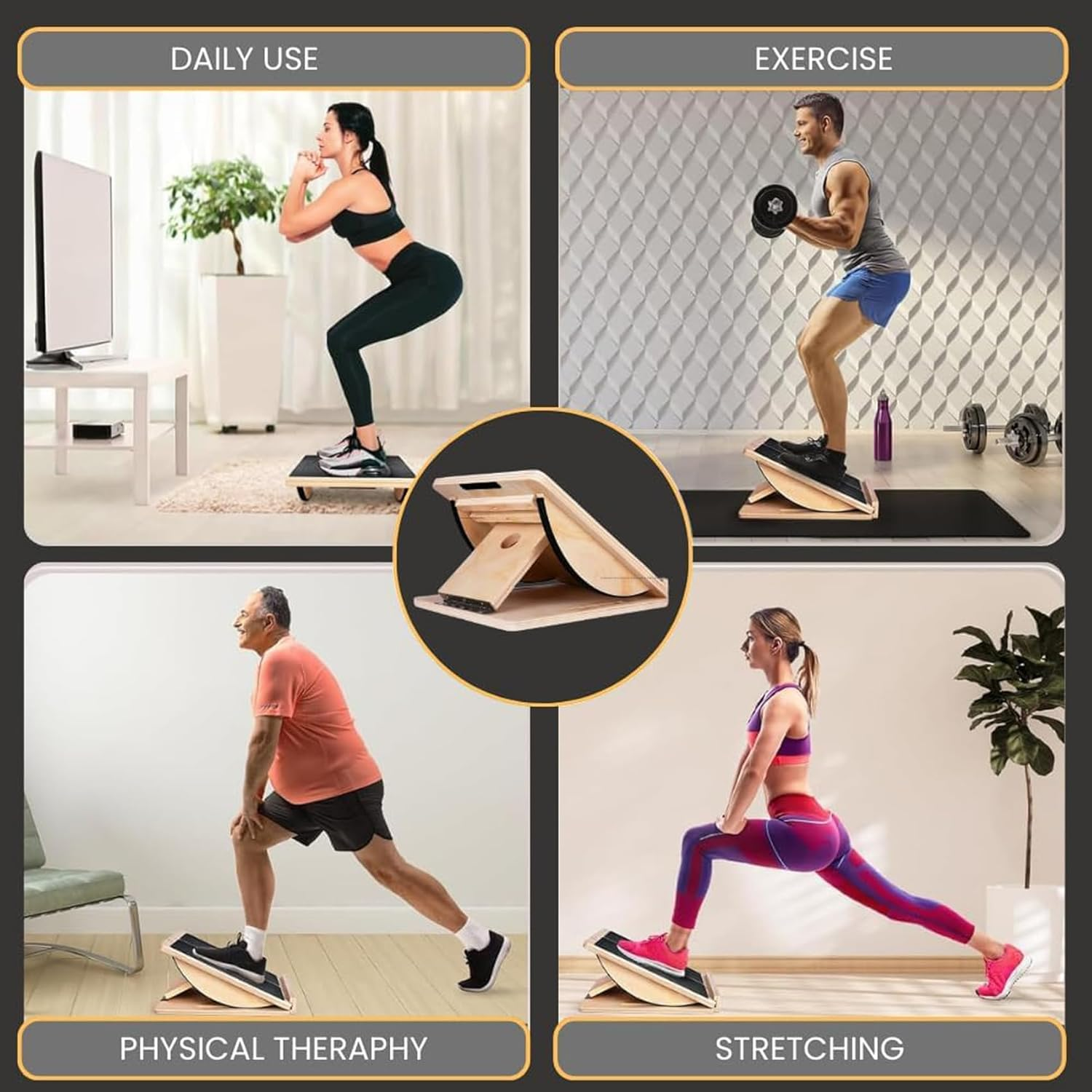 Portable Wooden Slant Board for Calf Stretching, Adjustable Incline Calf Stretcher for Knees Ankle Heel Feet Leg, Squats & Physical Therapy, Natural 39 * 29 * 11Cm image number 5