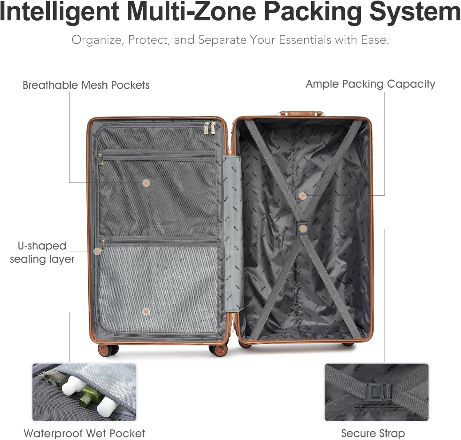 Universal Trotter 3-Piece High-Capacity Lightweight Vintage PU Leather Hardshell Luggage Set (20/24/28 Carry-On & Checked), Water-Resistant PU Trunk Style, 360&deg; Spinner Wheels, Woven Caramel, 20''+24