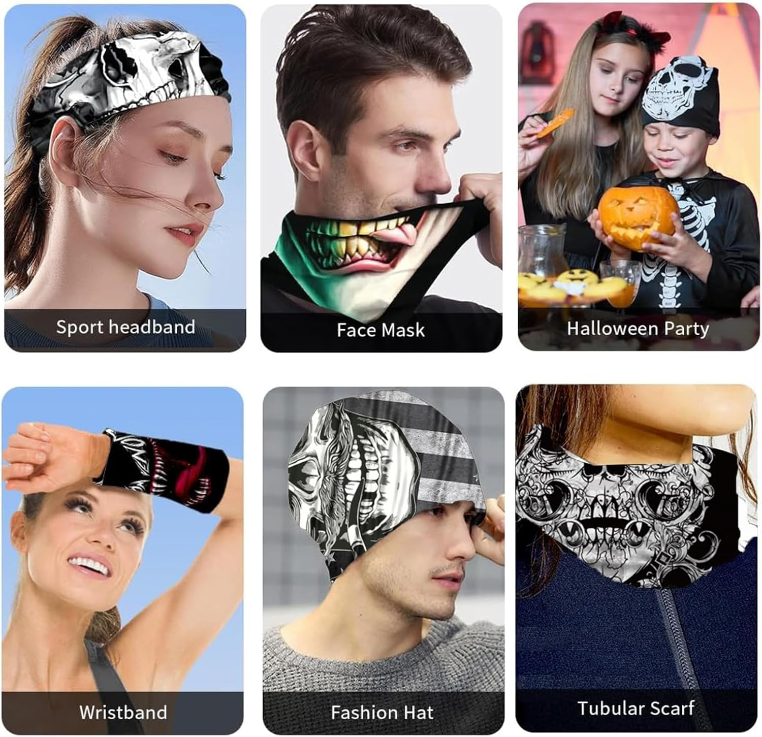 12PCS Multi Purpose Skull Neck Gaiters, Motorcycle Face Mask UV Protection, Unisex Suitable, for Halloween Carnival Parties and Outdoor Activities image number 4