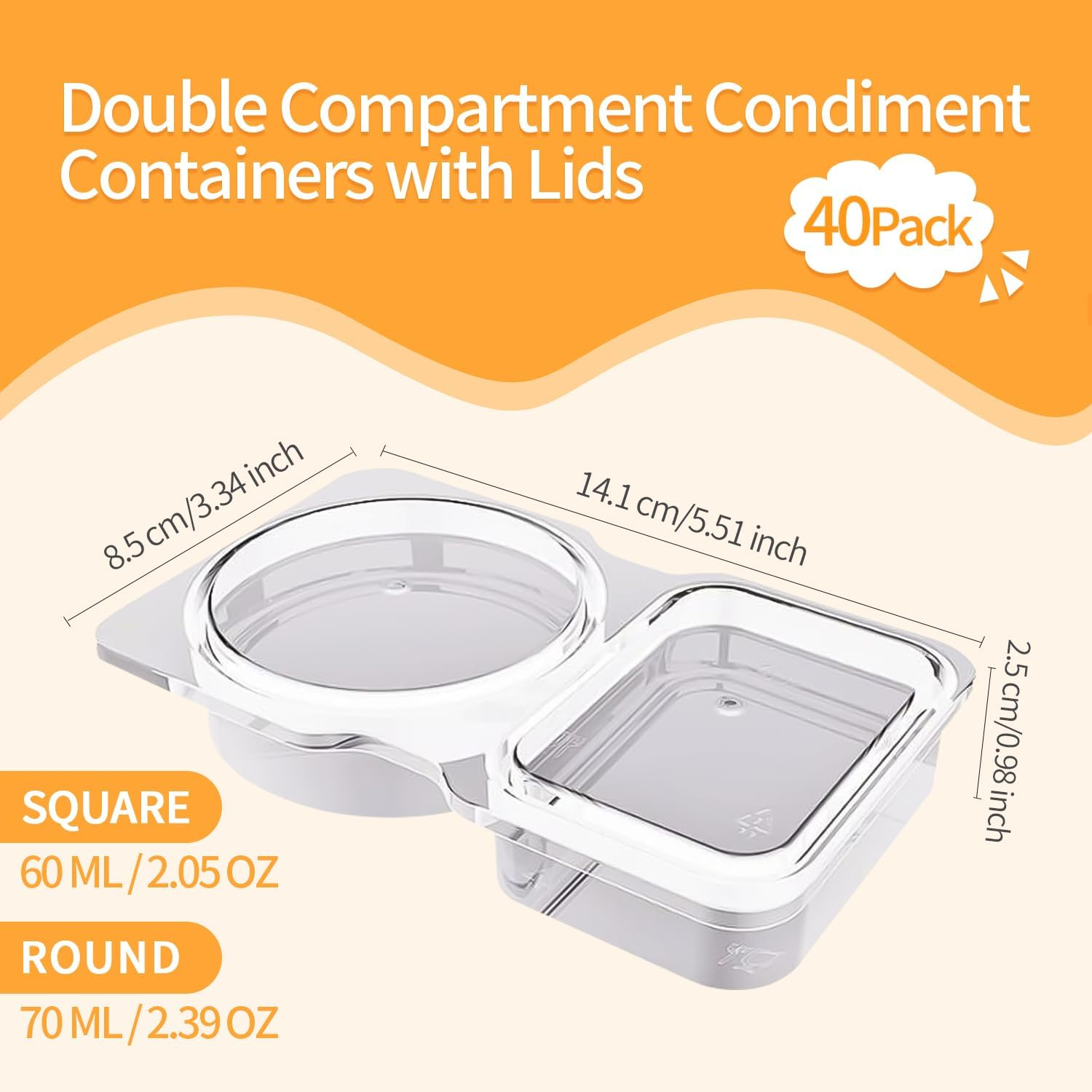 40PCS Reusable Snack Pack, Double Snack Containers with 2 Compartments, Food Container Box for Meal Prep, Salad Dressing, Dipping Sauce, Sampling, Travel Snacks