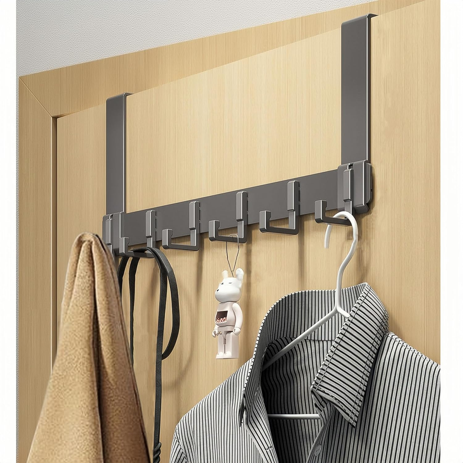 Over the Door Hook Hanger,Door Hanger with 6 Hooks, Door Towel Rack for Hanging Coats, Bags and Hats on the Back of Bedroom and Bathroom Doors - Dark Grey image number 3