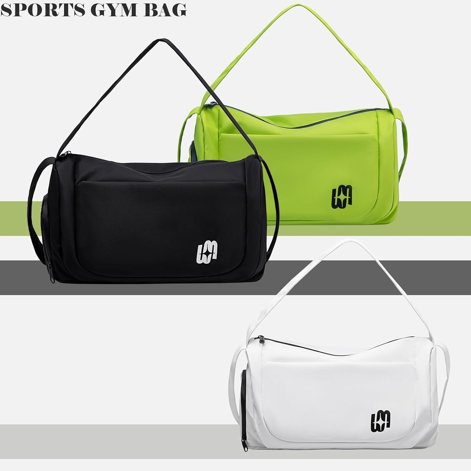 Gym Bag for Women Men, Duffle Bag for Travel with Wet Pocket, Lightweight Carry on Weekender Duffel, Black image number 5