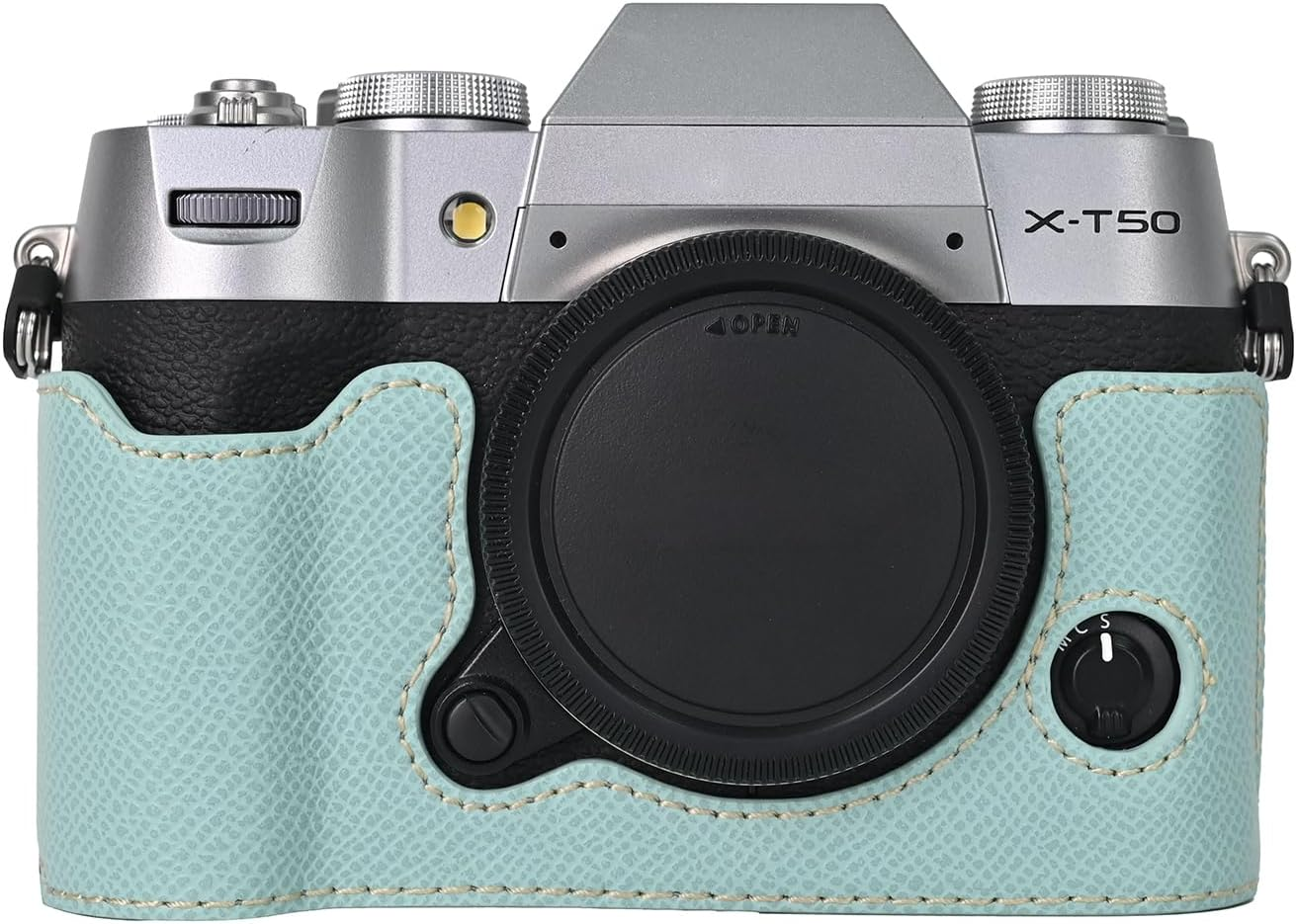 VOVMOEYA Camera Case for FUJIFILM X-T50 Mirrorless Digital Camera,Fuji XT50 Half Case with Soft Microfiber Inner,Function Well with 1/4"-20 Thread Hole Retro PU Leather Texture-Light Blue