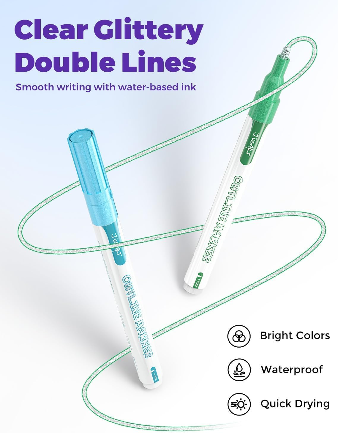 Jusart Outline Markers 12 Colors, Double Line Glitter Markers for Greeting Card Art Crafts, Girls Teens Stocking Stuffers Shimmer Metallic Sparkle Painting Drawing Supplies - 18 Colors image number 5