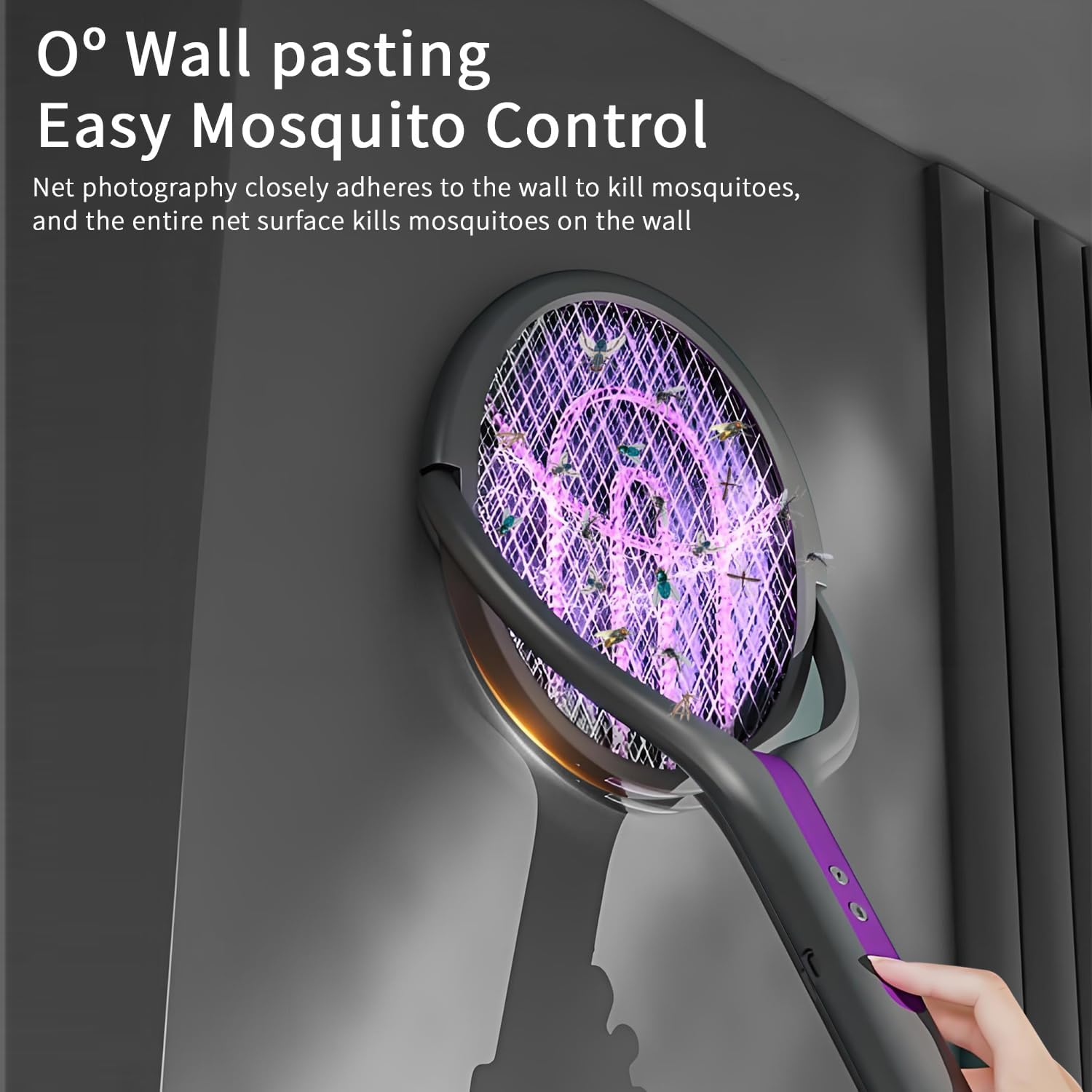QUMOX Rotating Head Electric Fly Swatter Racket Rechargeable Bug Zapper Racket Bug Zapper Indoor Fly Zapper Mosquito Zapper Flies Killer for Indoors, with a Telescopic Extension Black image number 2