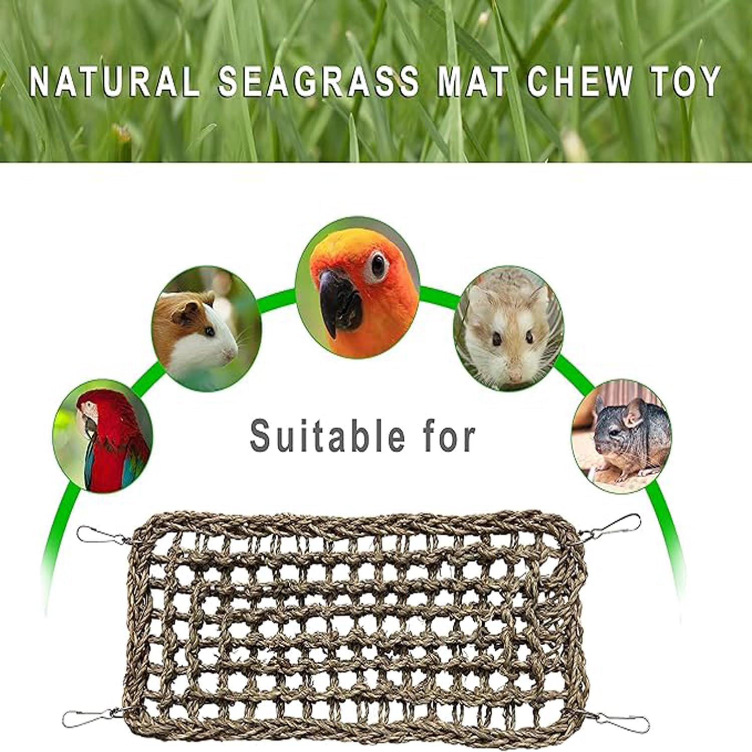 Lxcshljx Bird Seagrass Mat, 29.5"X7" Natural Grass Woven Net Hammock Hanging on Parrot Cage, Parakeet Climbing Rope Ladder Mat, Chew Toy for Pigeon Lovebird Cockatiel Conure Budgie Bearded Dragon